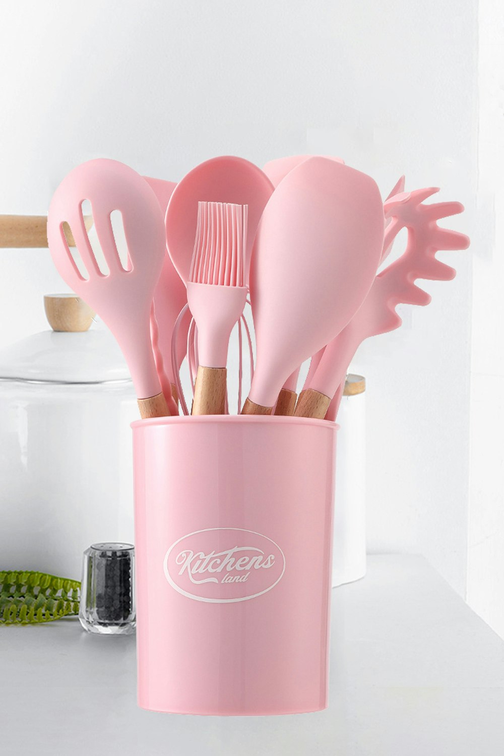Rackhams Pink 11-Piece Silicone Kitchen Utensil Set For Nonstick Cookware Kitchenware Set