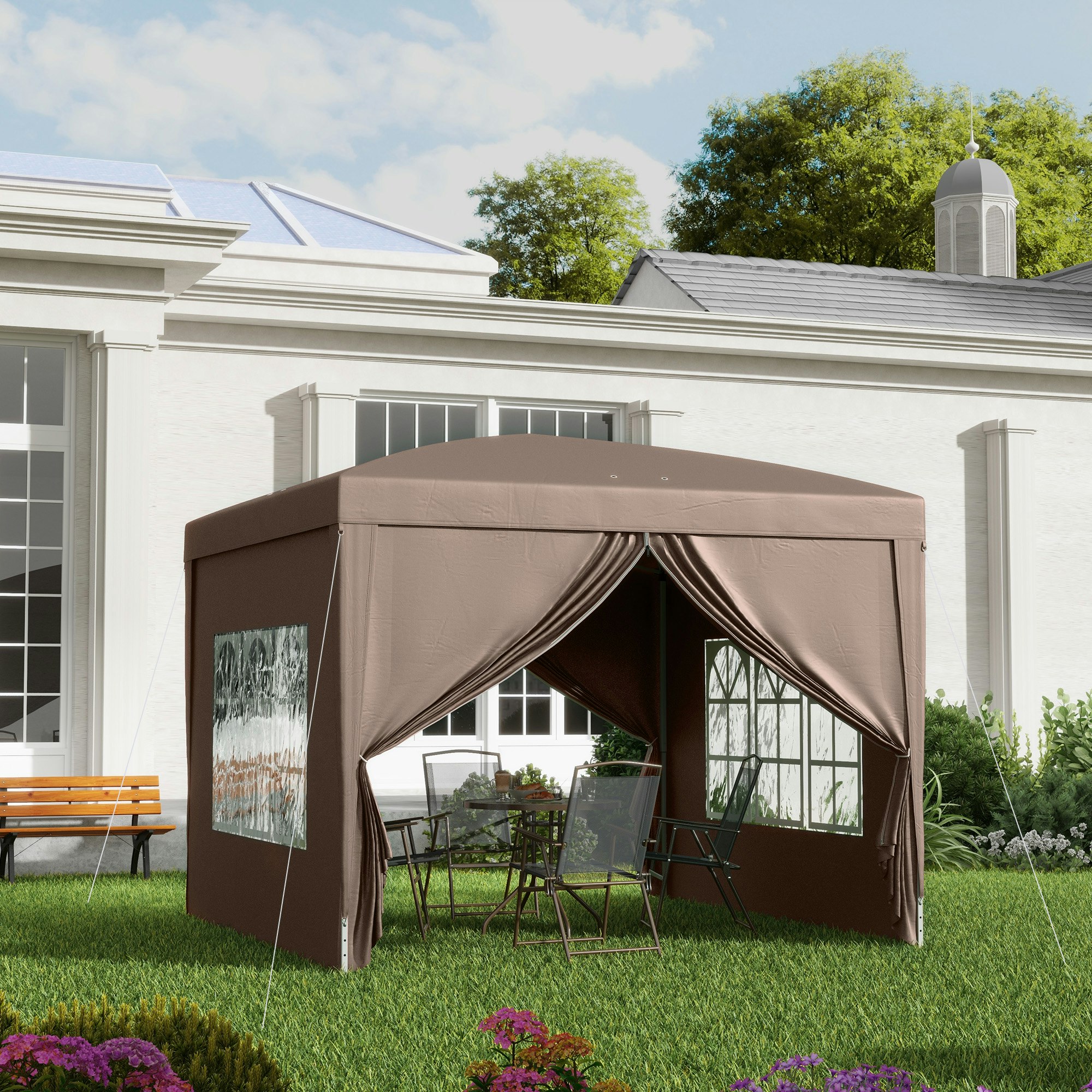 Outsunny Unisex Brown 3Mx3m Pop Up Gazebo Party Tent Canopy Marquee With Storage Bag In Size 2.95 - Image 2