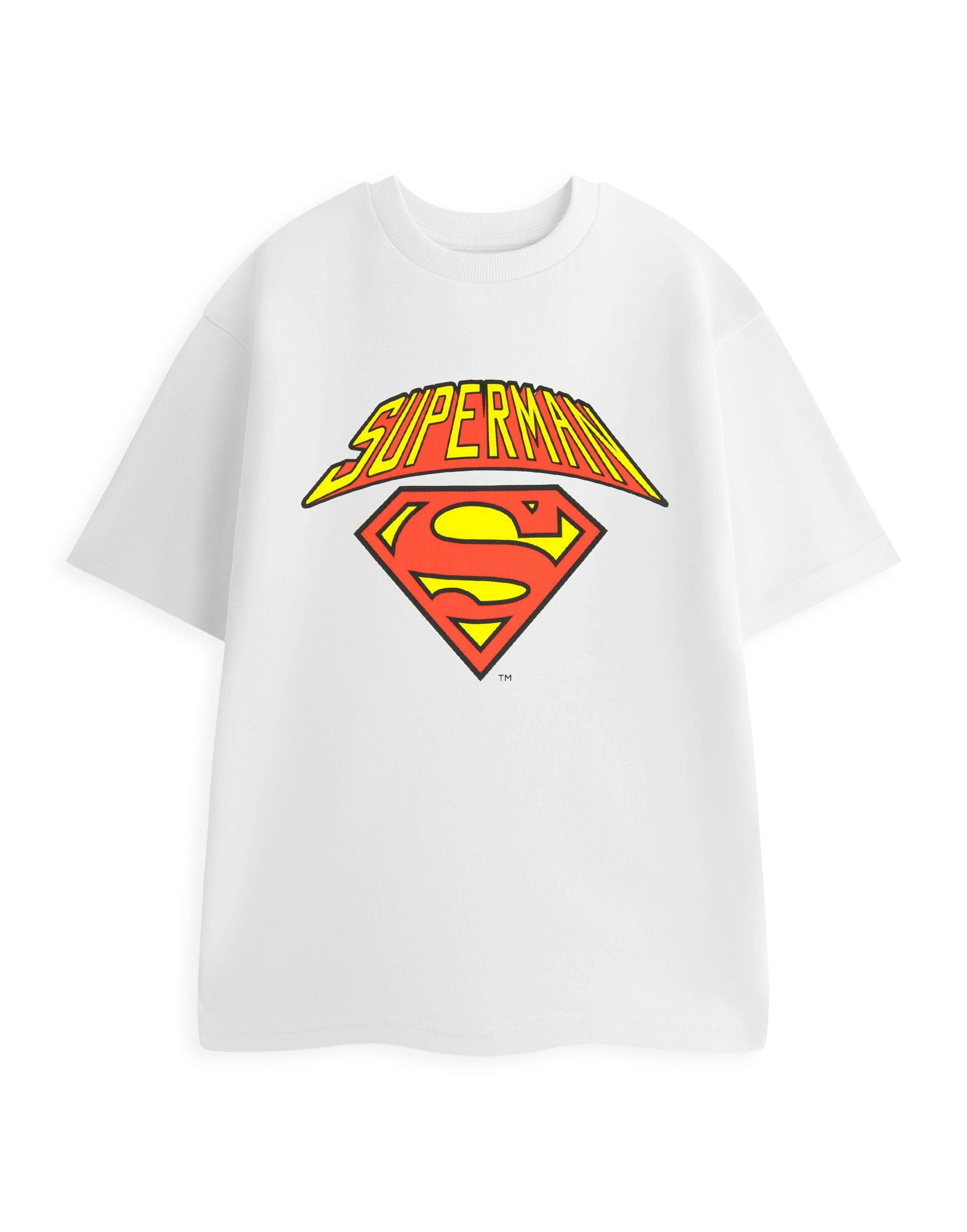 Vanilla Underground Men's White Dc Comics Superman Colligate Logo Short Sleeved T-Shirt - Large