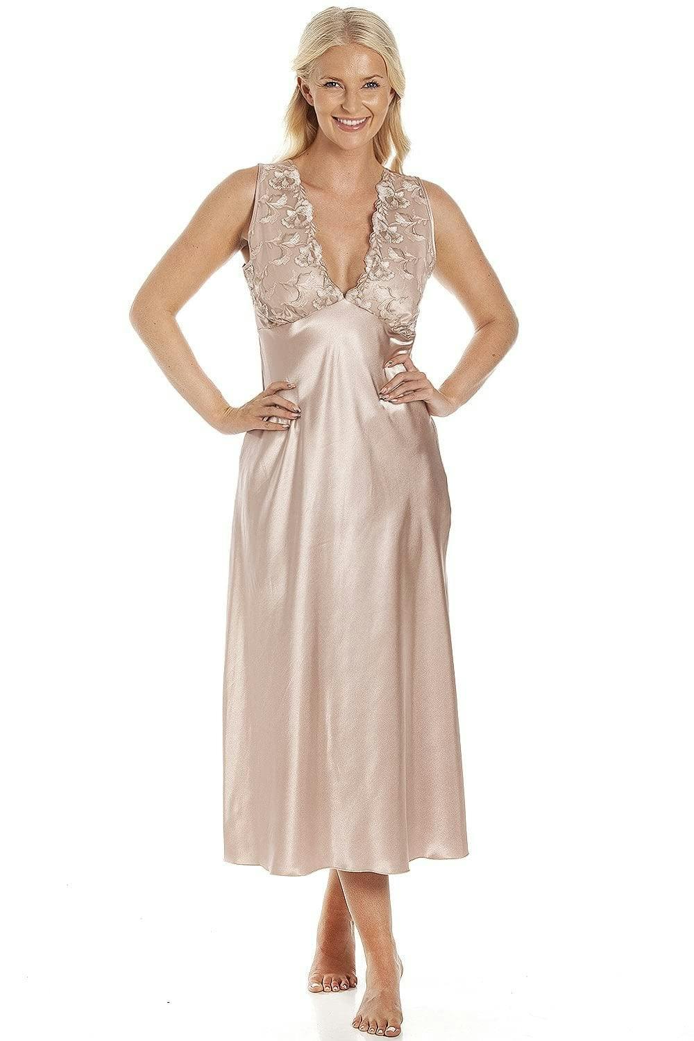 Camille Women's Luxury Lace Satin Chemise - Mocha - 10-12