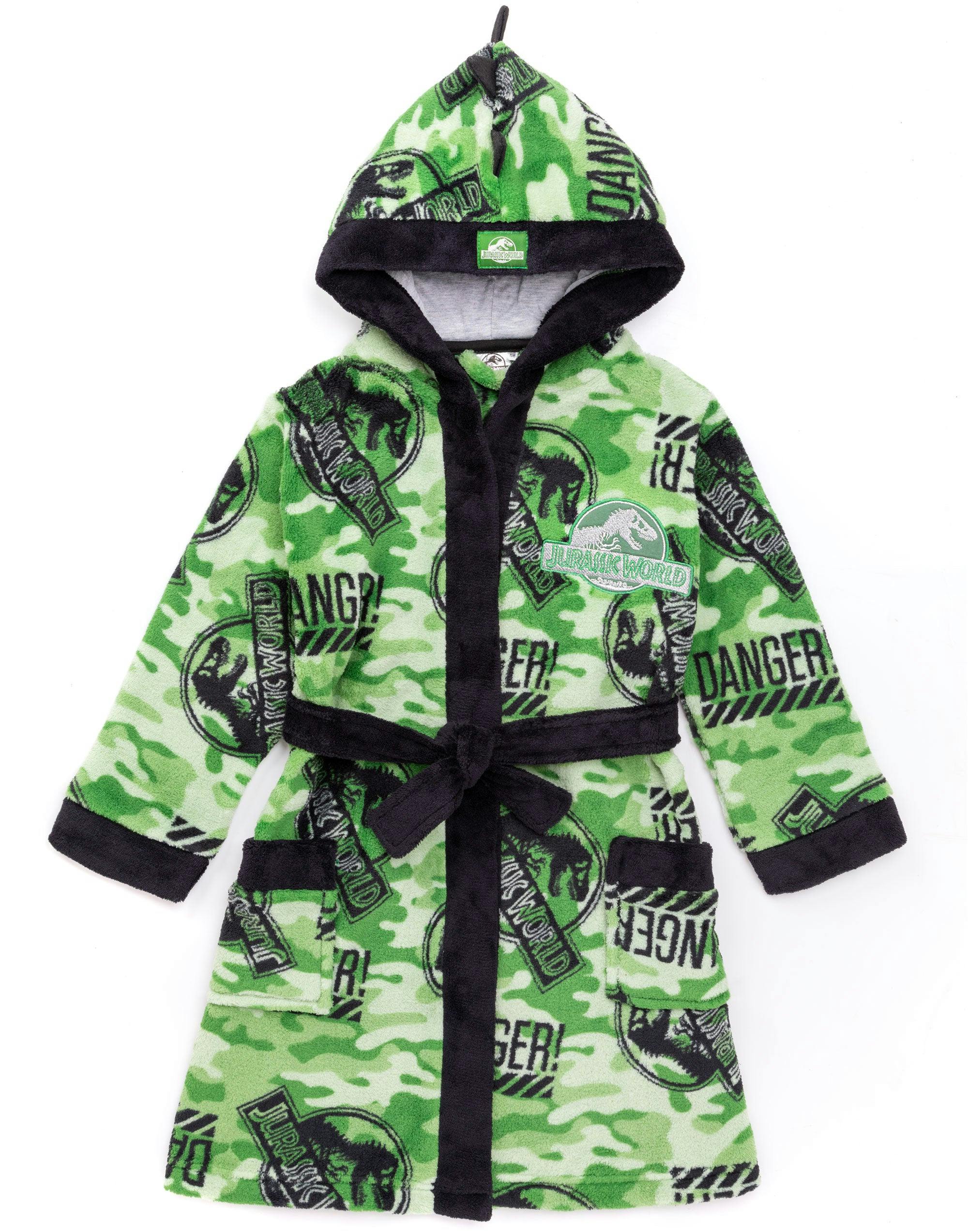 Vanilla Underground Boys Green Jurassic World Camo Logo Print Bathrobe - 8-9 Years