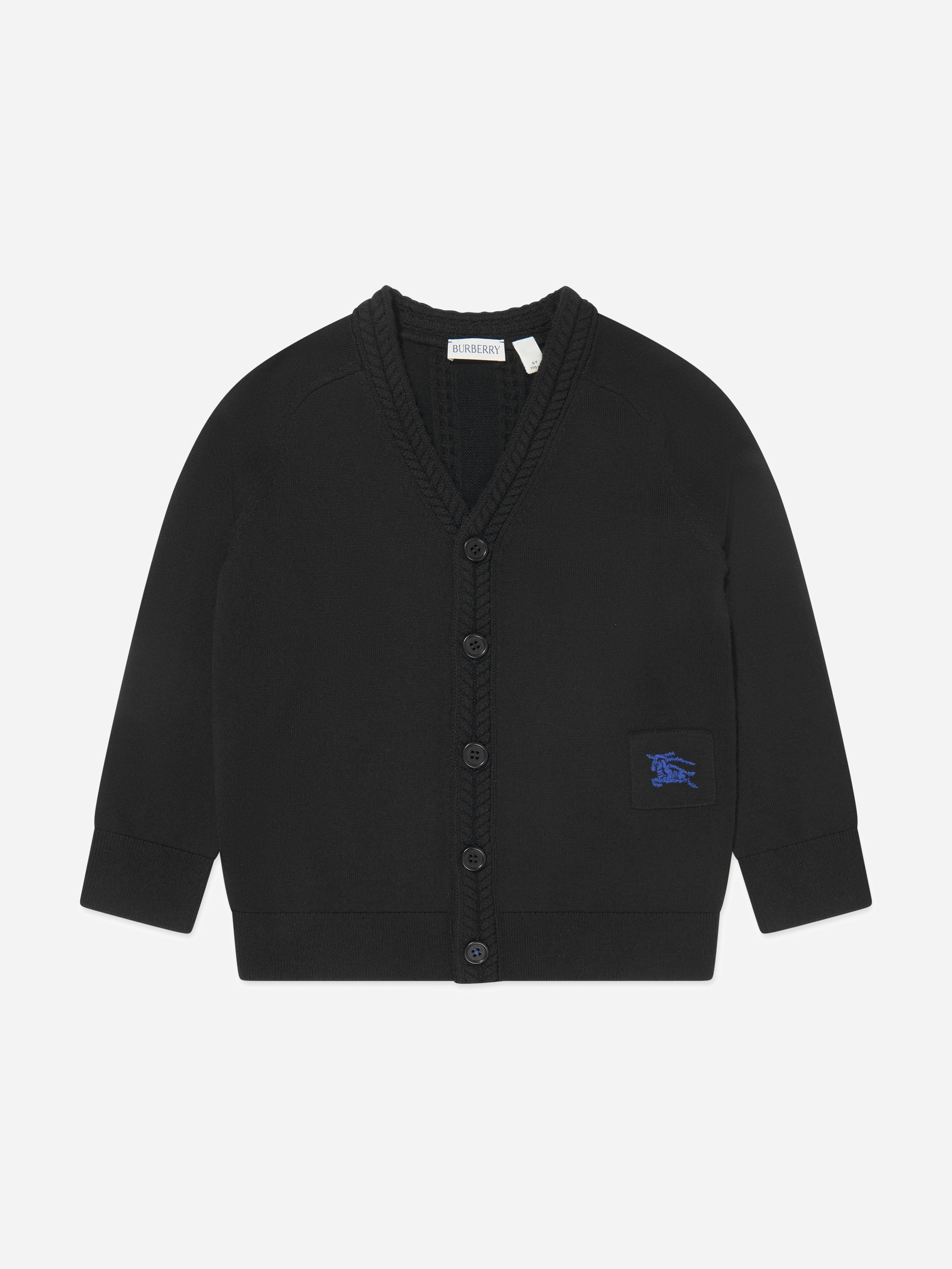 Burberry Kids Boys Black Burberry Wool Knit Graham Cardigan In - 3 Yrs