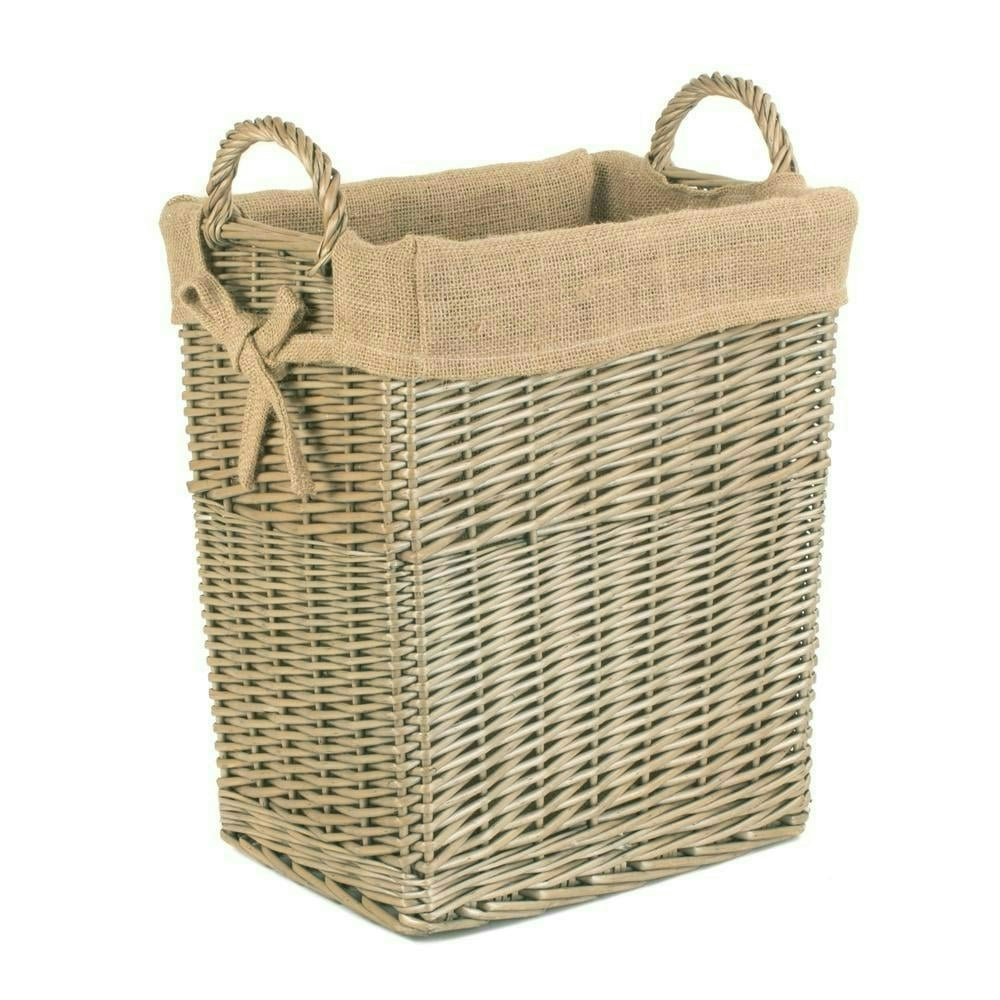 Red Hamper Red/Brown Hamper Small Rectangular Hessian Lined Wicker Log Basket