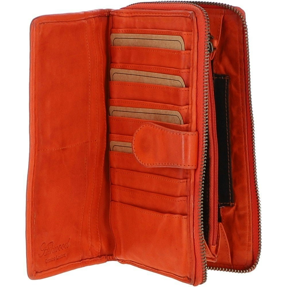Ashwood Orange Vintage Woven Leather Zip Around 22 Card Coin Note Purse - One Size - Leather