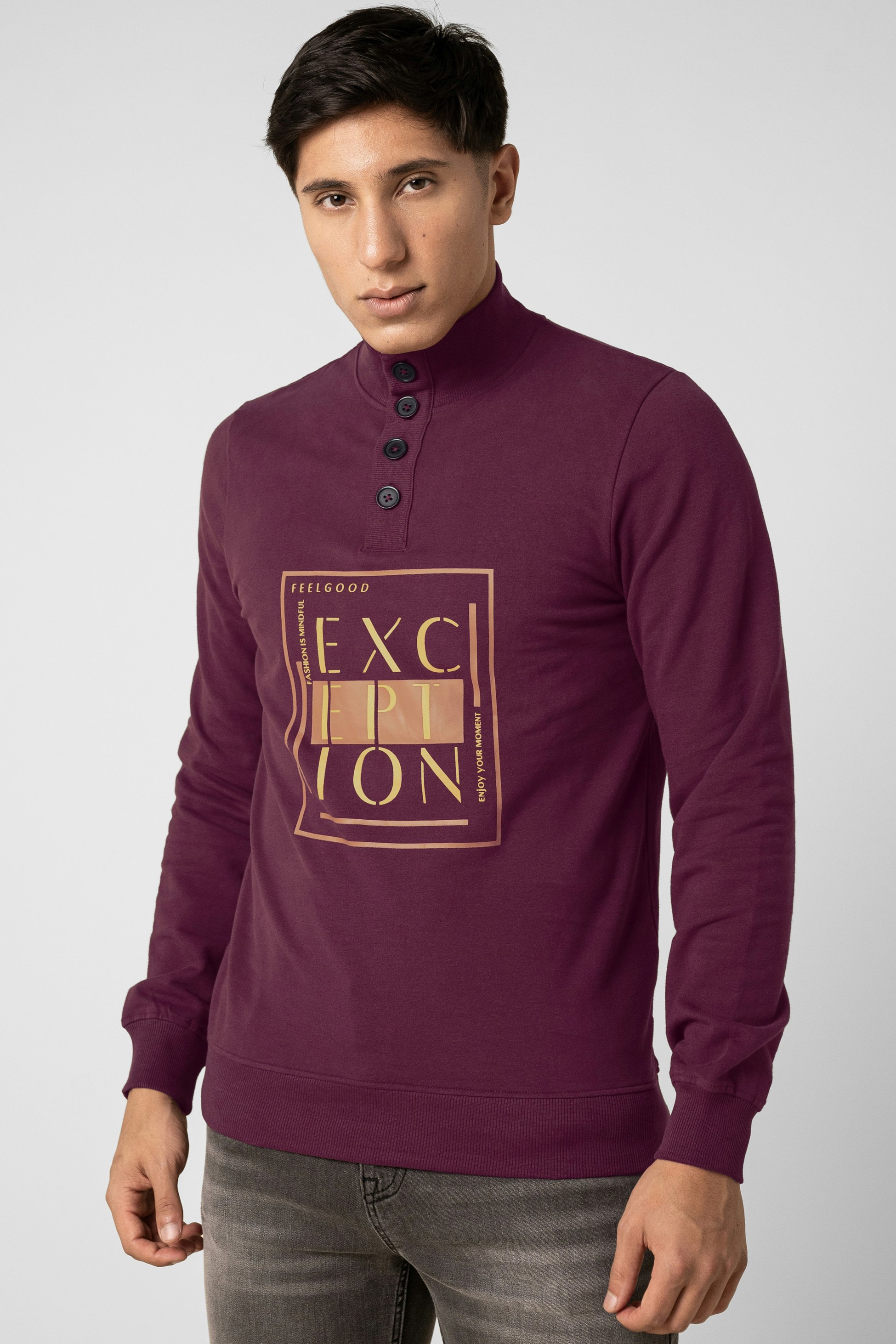Enorsia Red Button-Up Funnel Neck Sweatshirt - L - 92% Cotton, 8% Elastane