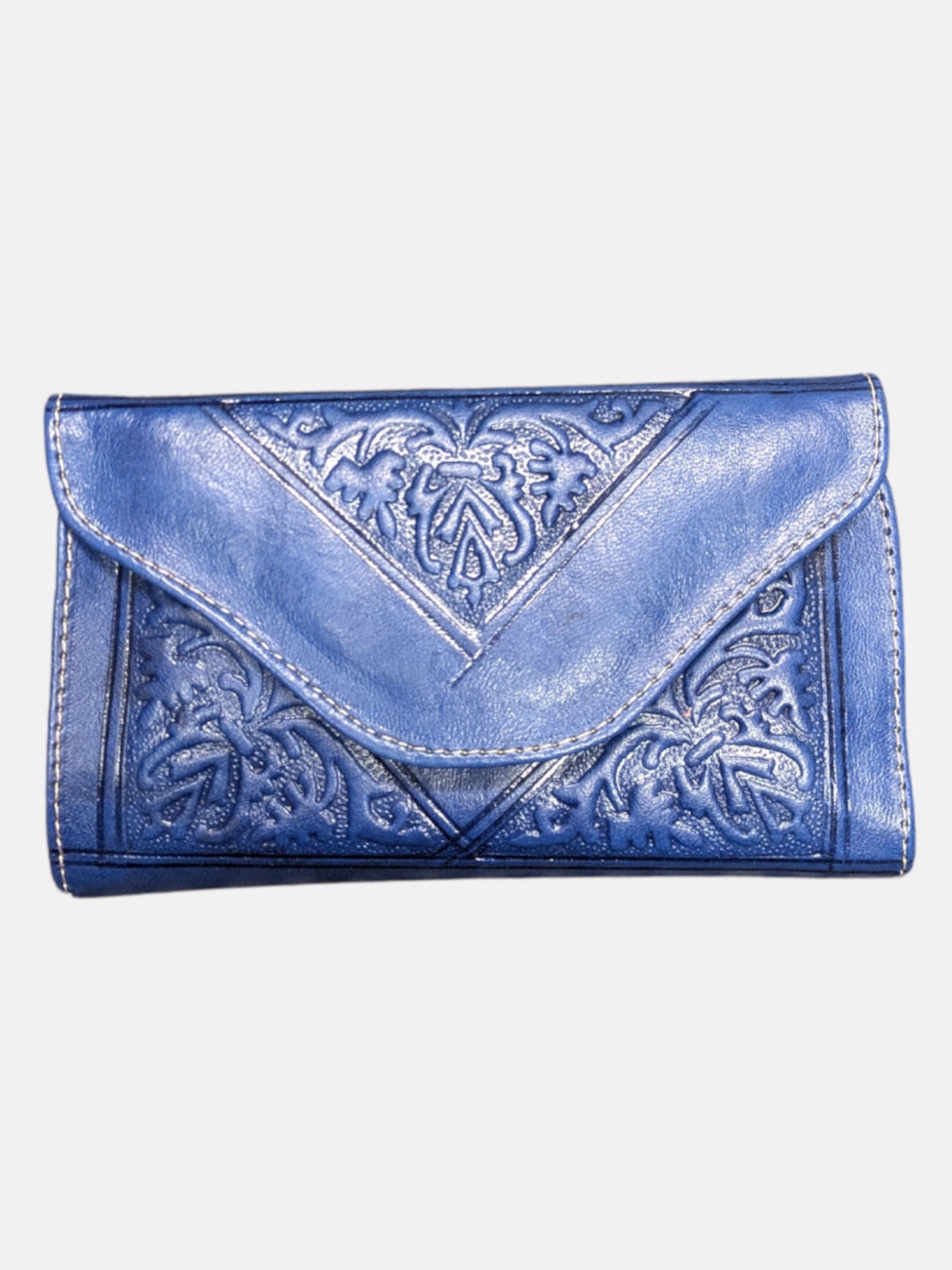 Berber Leather Blue Small Leather Tri-Fold Purse