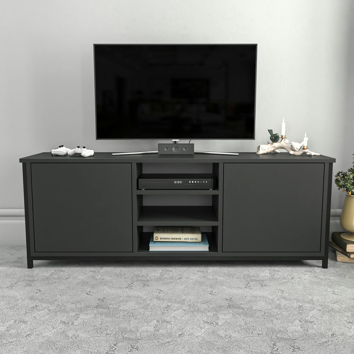 Rackhams Black/Anthracite Otis Modern Tv Stand Tv Cabinet For Tv's Up To 63"