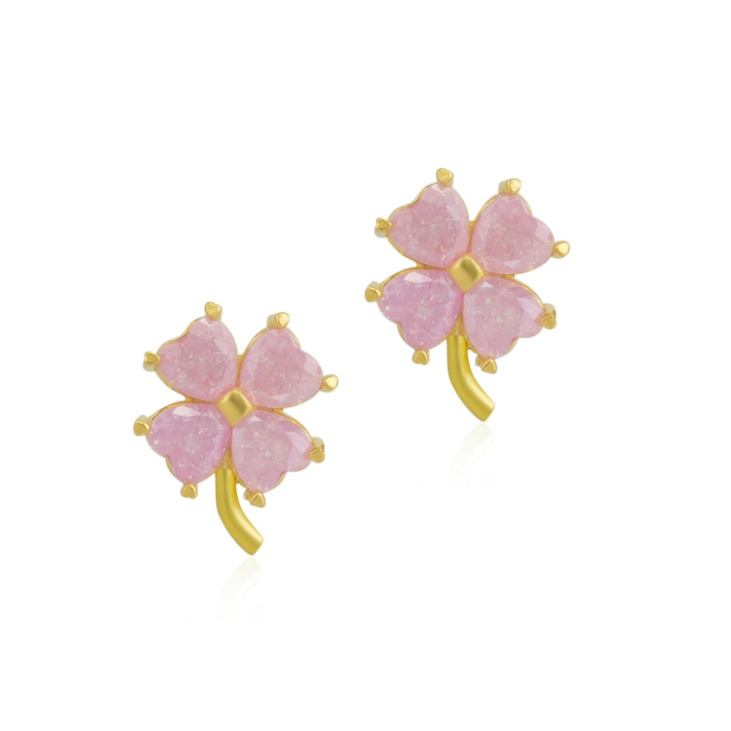 Spero London Silver/Pink Four Leaves Clover Sterling Stud Earrings - Image 2