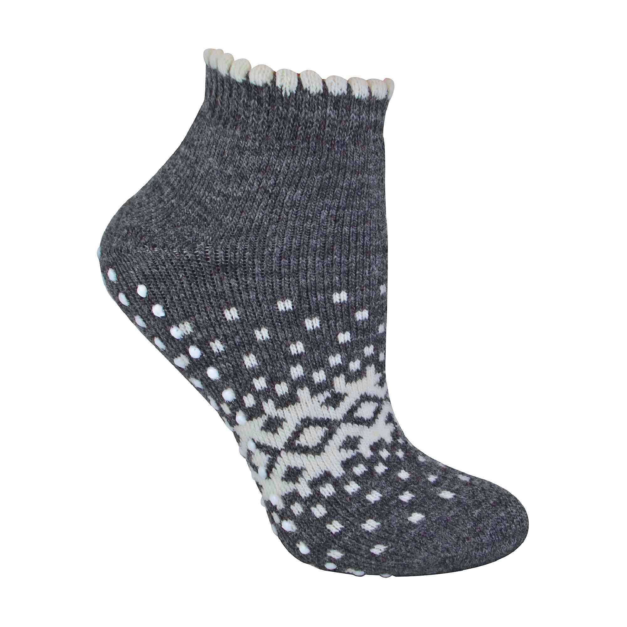 Sock Snob Women's 1 Pack Thermal Low Cut Wool Non Slip Ankle Slipper Socks - Charcoal Size 4-8 Uk