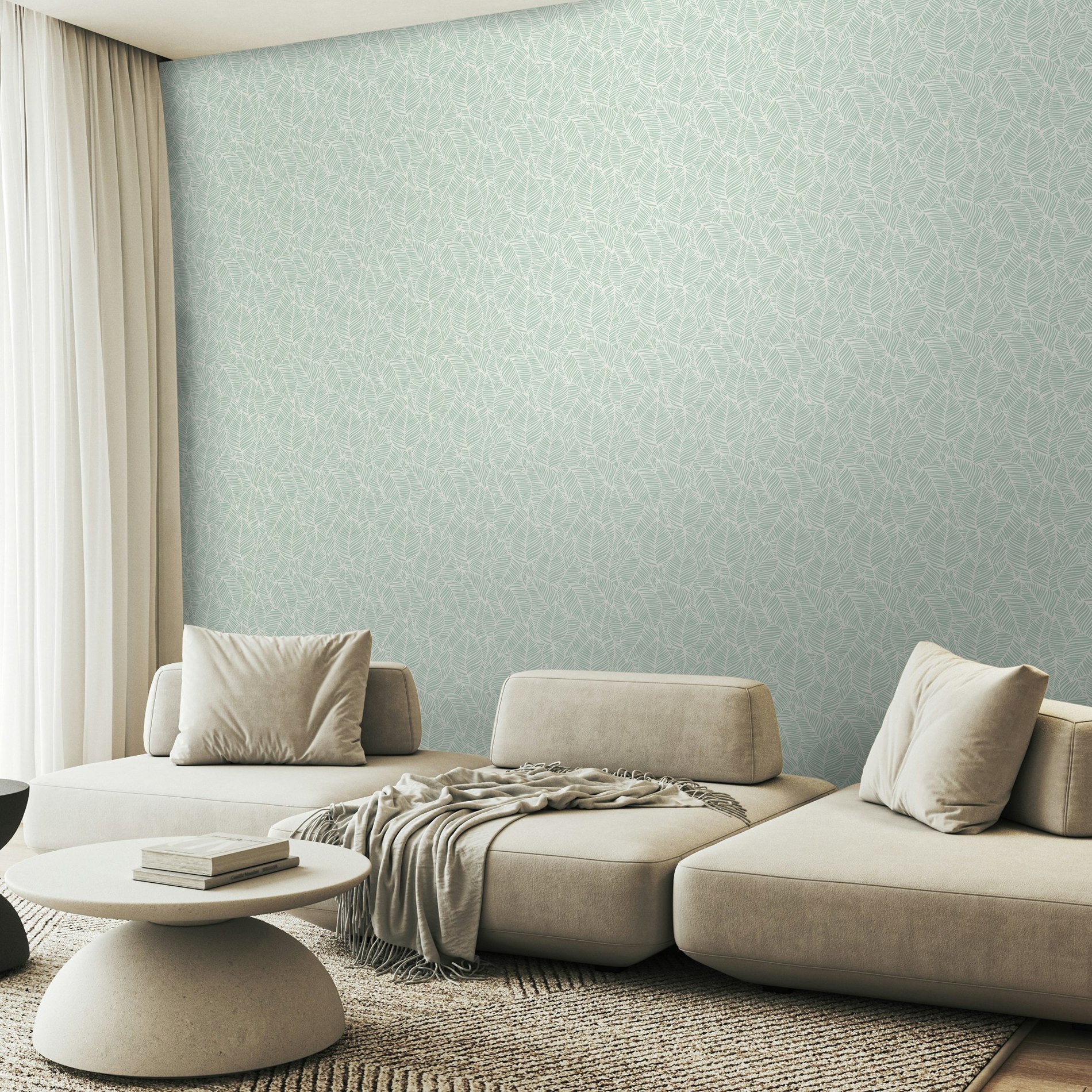 Hoopla Walls Blue Zebra Leaf - Duck Egg 10M Wallpaper