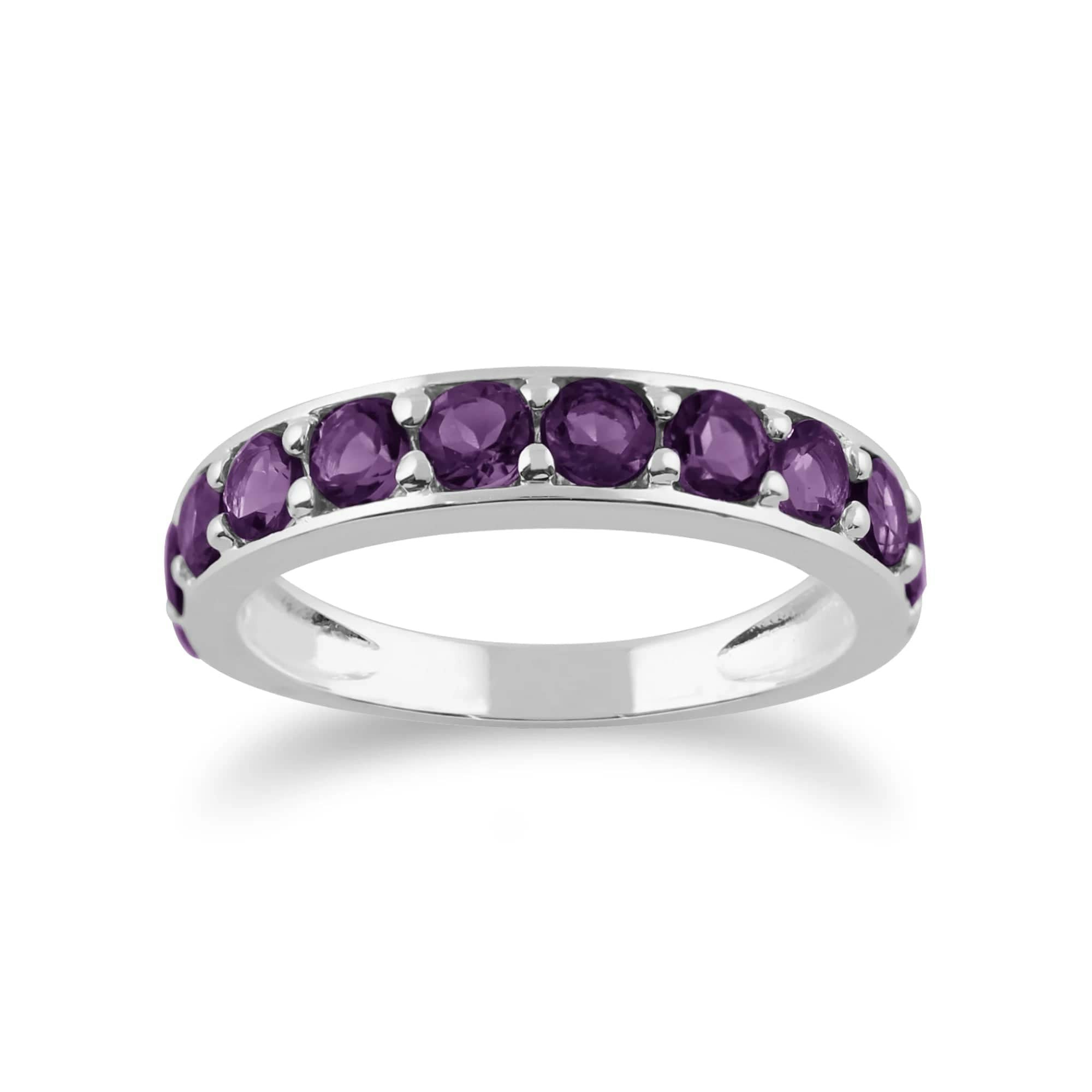 Gemondo Silver Classic Round Amethyst Half Eternity Ring In 925 Sterling - U