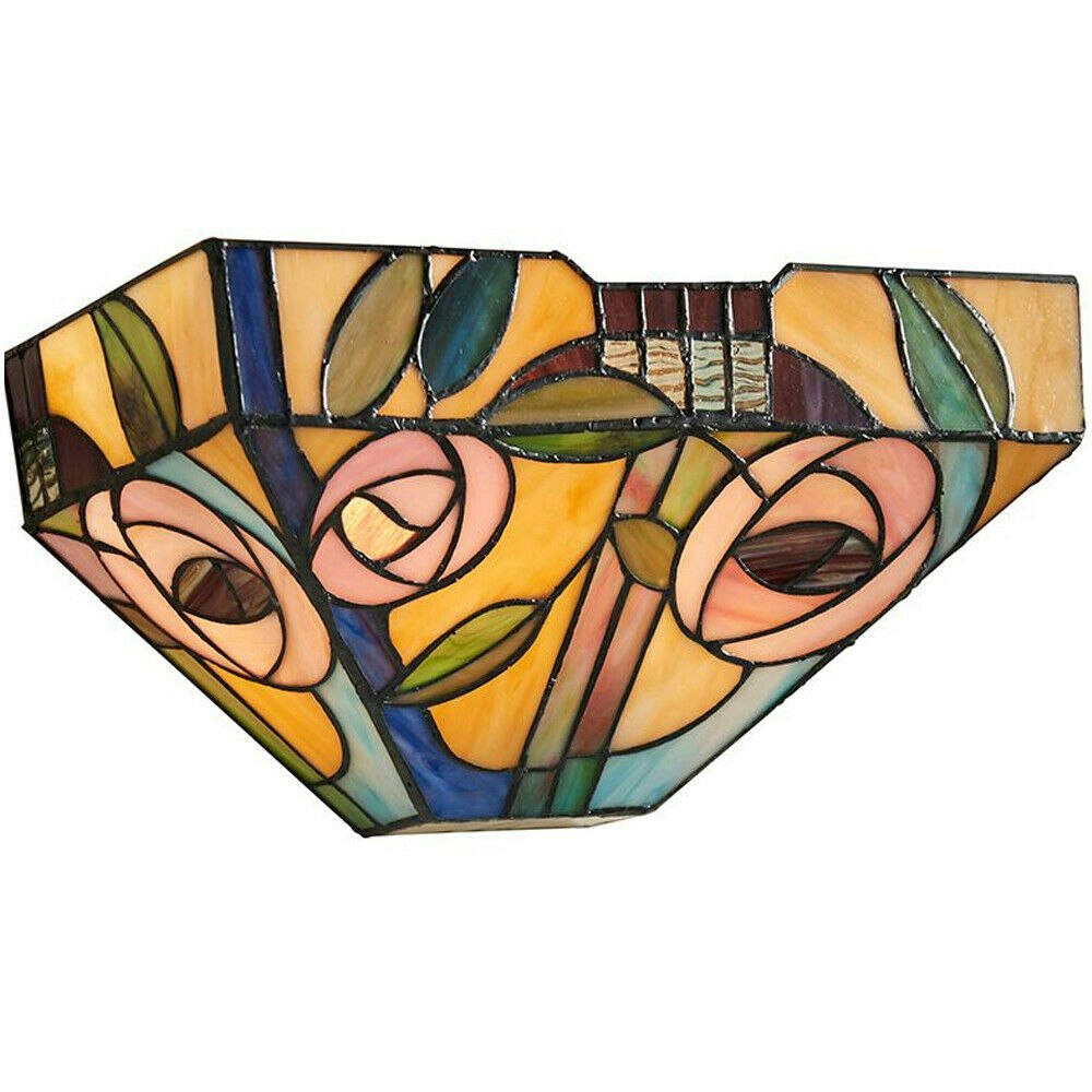 Rackhams Light Tiffany Glass Wall Multi Colour Mackintosh Rose Shade Interior Sconce Size 40
