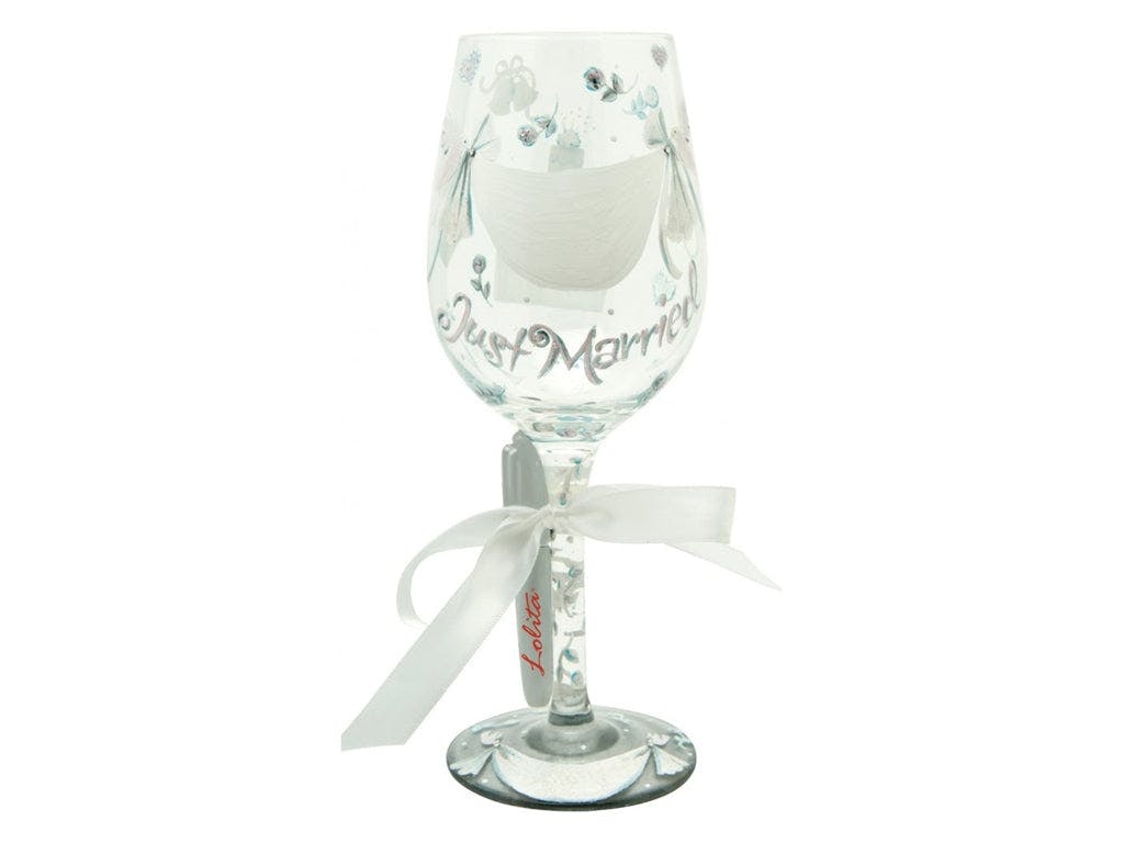 Rackhams "Just Married" Hand Decorated Wine Glass With Pen To Personalise