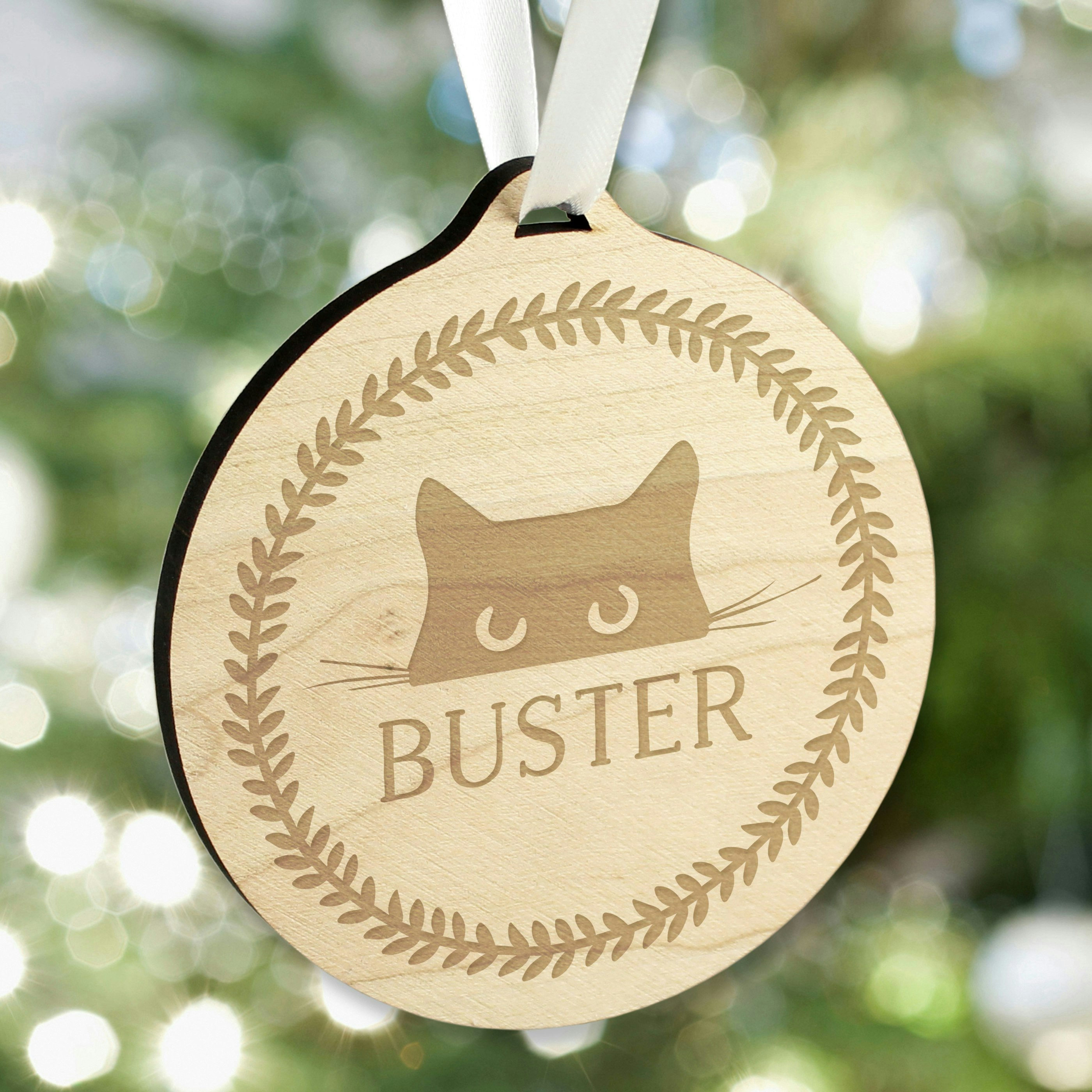 Personalised Memento Company Personalised Cat Round Wooden Bauble