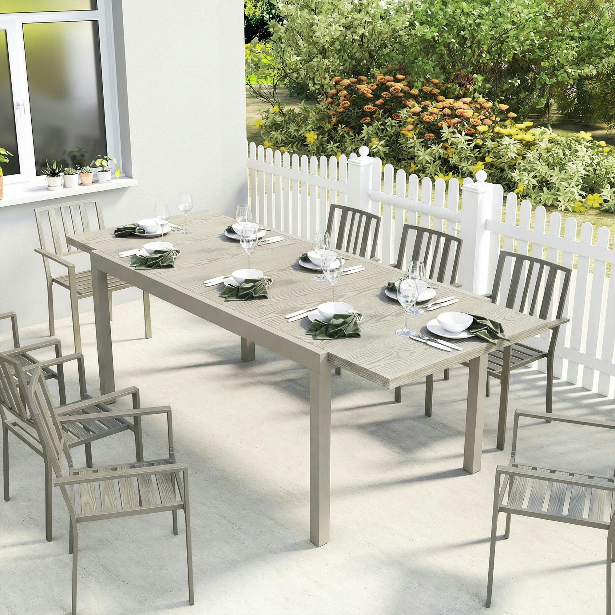 Outsunny Unisex Light Grey Extending Garden Table, Aluminium Outdoor Dining Table For 8-10 In 214Ml - Image 2