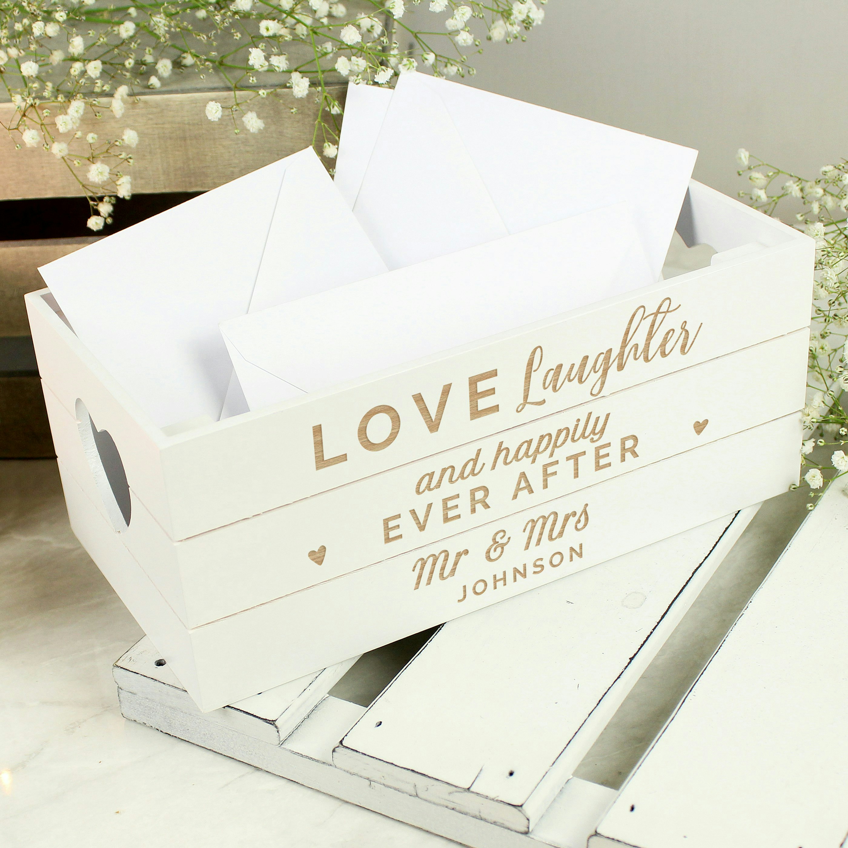 Rackhams White Personalised Love Laughter & Wooden Crate