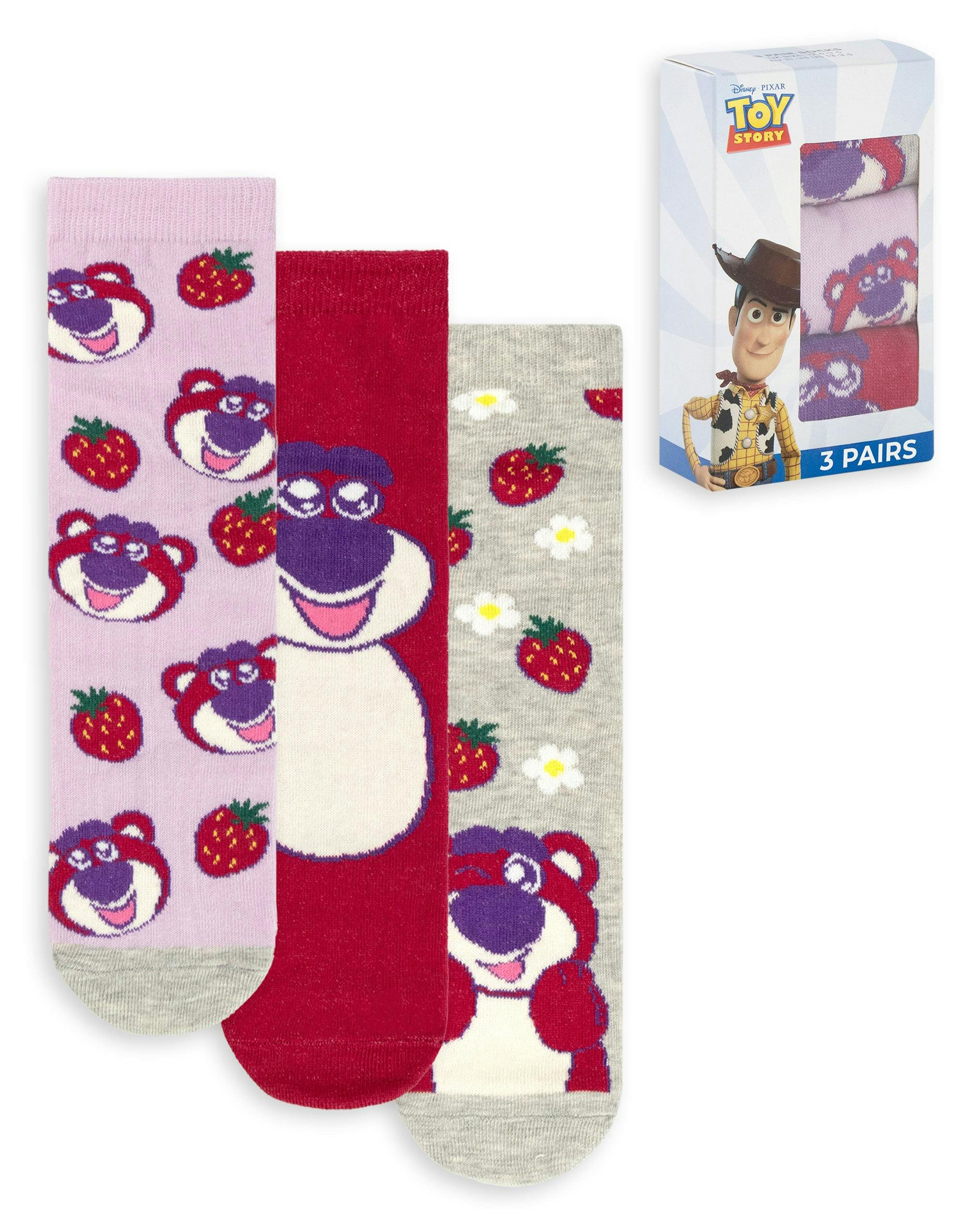 Vanilla Underground Women's Purple/Red/Grey Disney Toy Story Multicolou Lotso Calf Socks Set Of 3 - 4-8 Uk