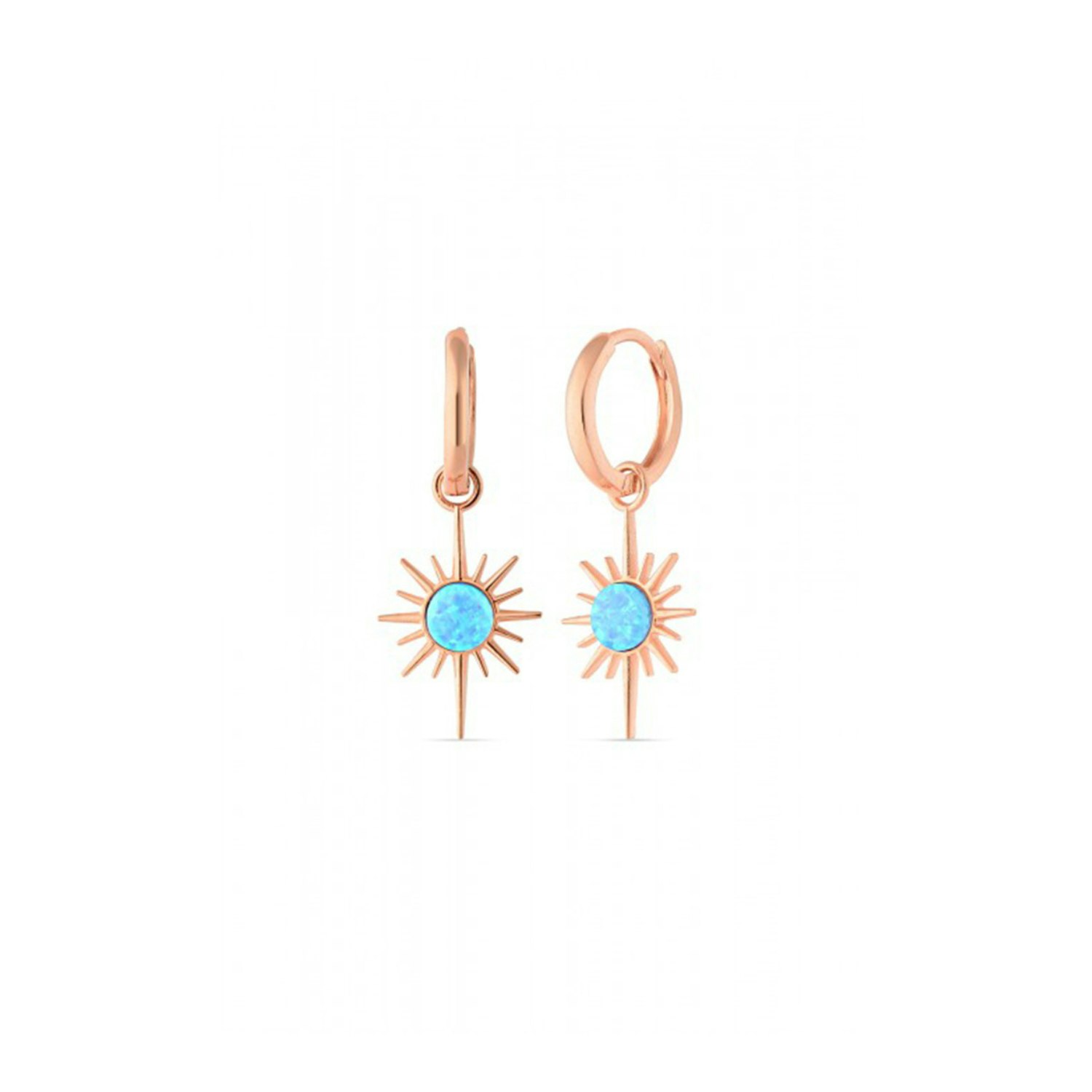 Spero London Blue/Silver/Gold Opal Northern Star Drop Hoop Earrings Sterling - Rose - Rose