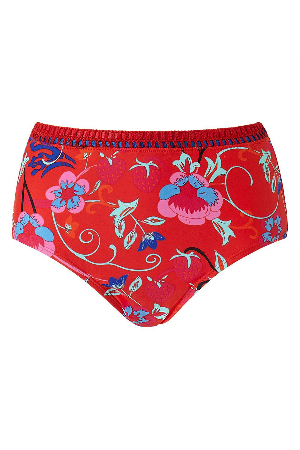 Beachcomber Red Blanket Stitch High Waist Brief Bikini Bottoms - 18