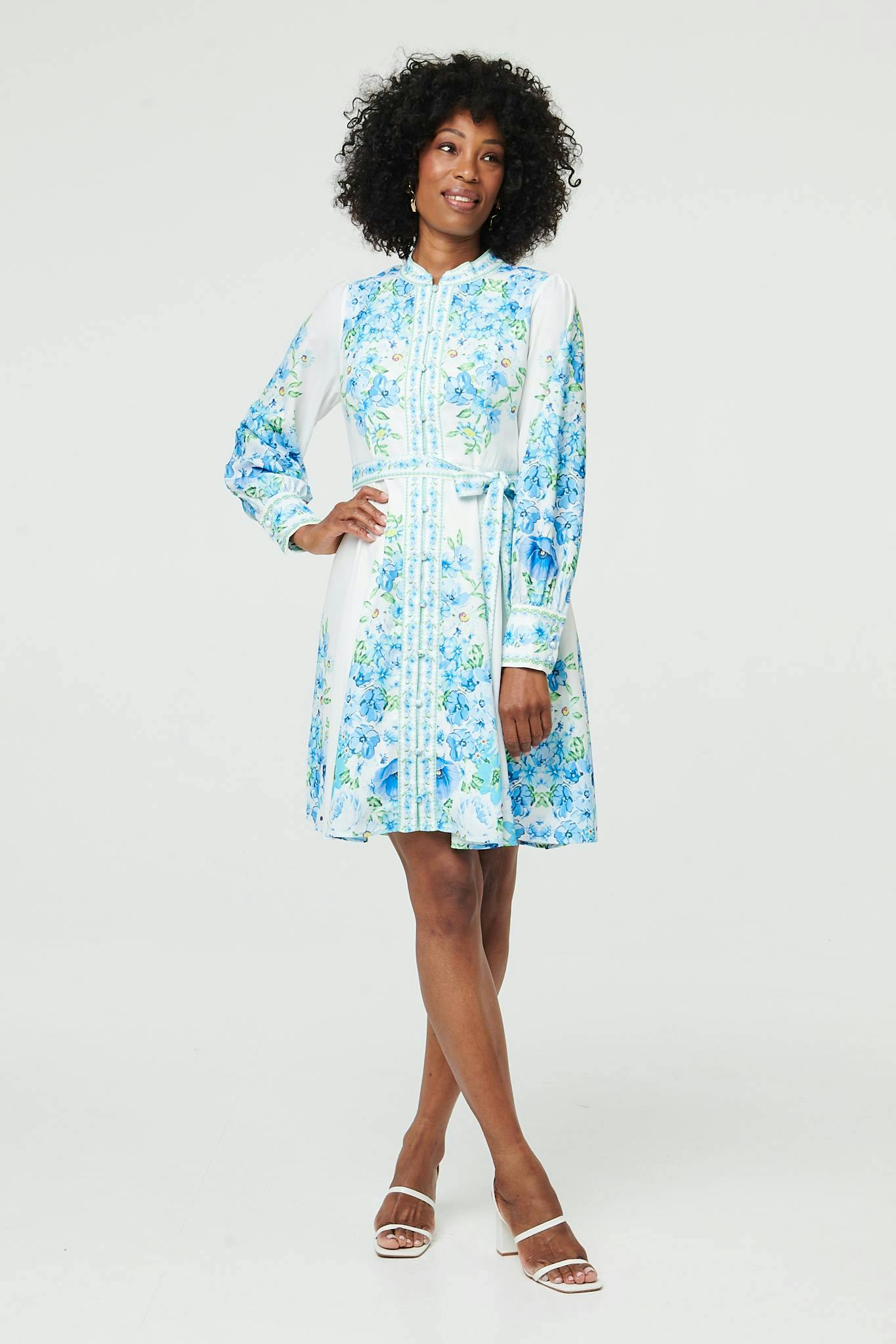 Izabel London White Floral Border Print Tie Short Dress - 18