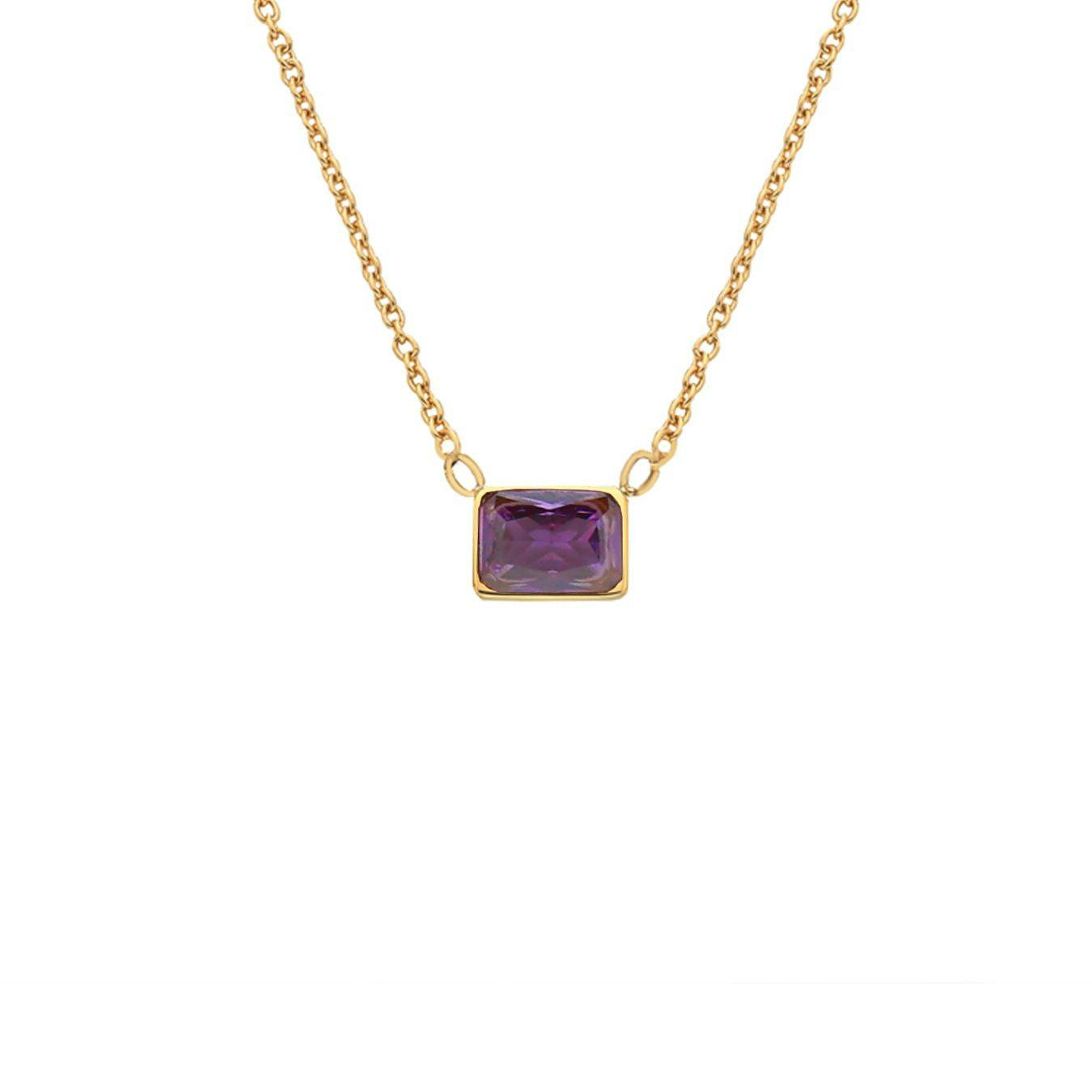 Say It With Yellow/Gold Emerald Cut Birthstone Necklace - February - Amethyst