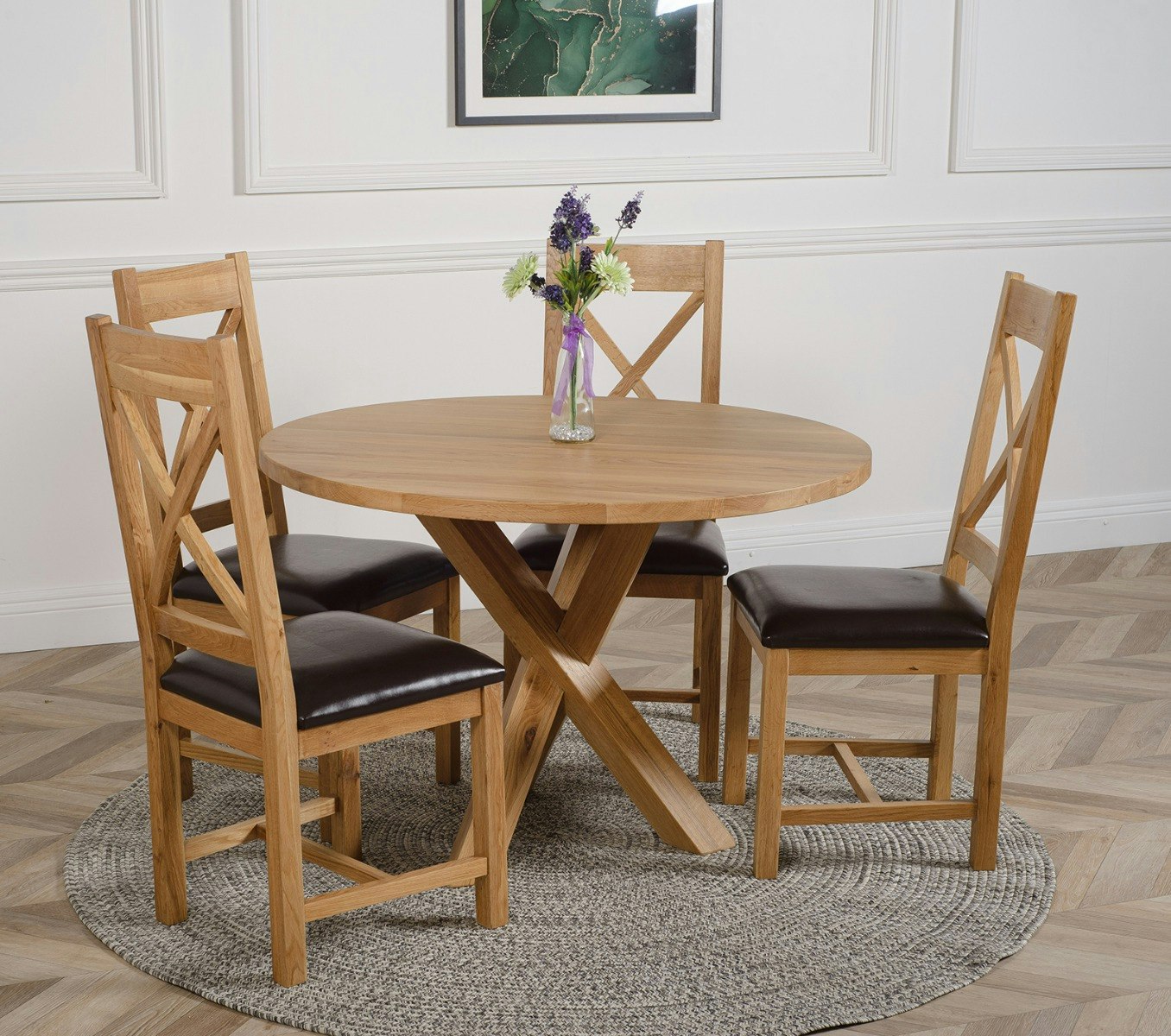 That's Furniture Brown Oregon Round Oak Dining Table With Berkeley Oak Chairs - Oak Wood - Size 1