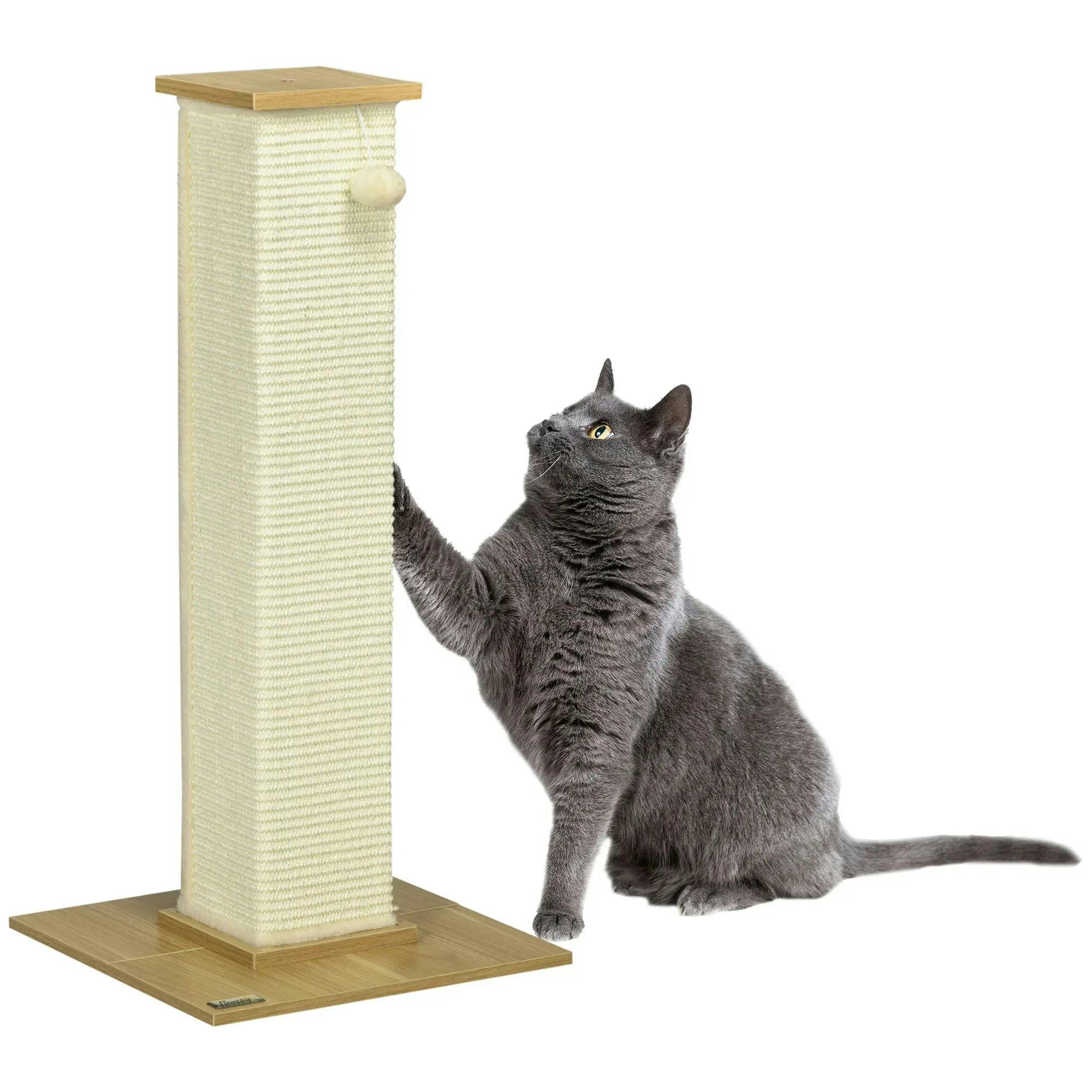 PAWHUT 80cm Sisal Rope Scratching Post with Toy Ball - White - Image 7