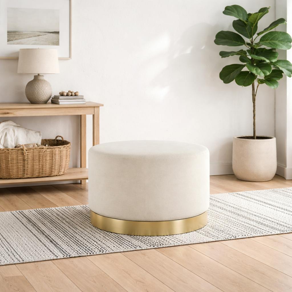 Rackhams Cream/Gold Kalua Large Velvet Stool Base