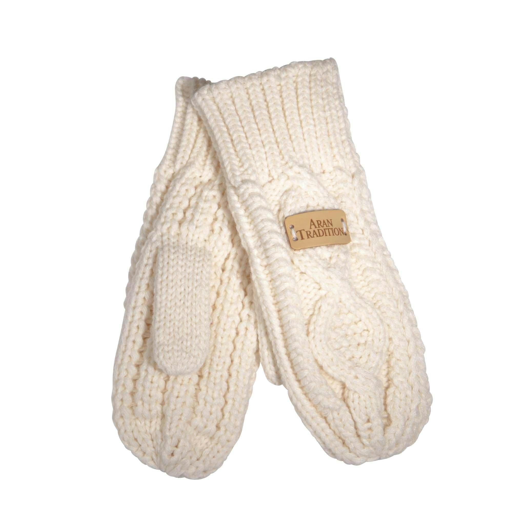 Aran Traditions Cream Aran Cable Knit Mittens