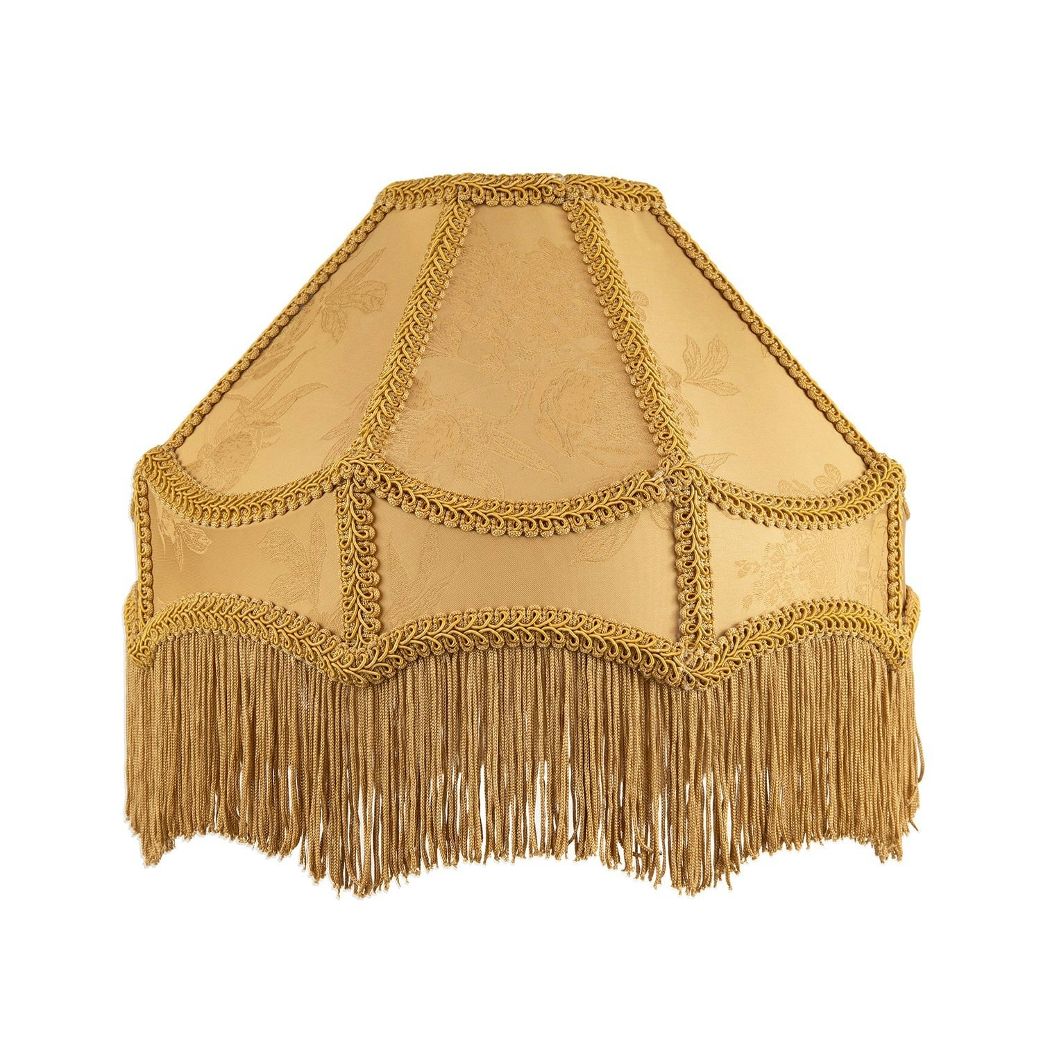 Rackhams Gold Faux Silk Victorian Lamp Shade With Textured Floral Decor And Long Tassels