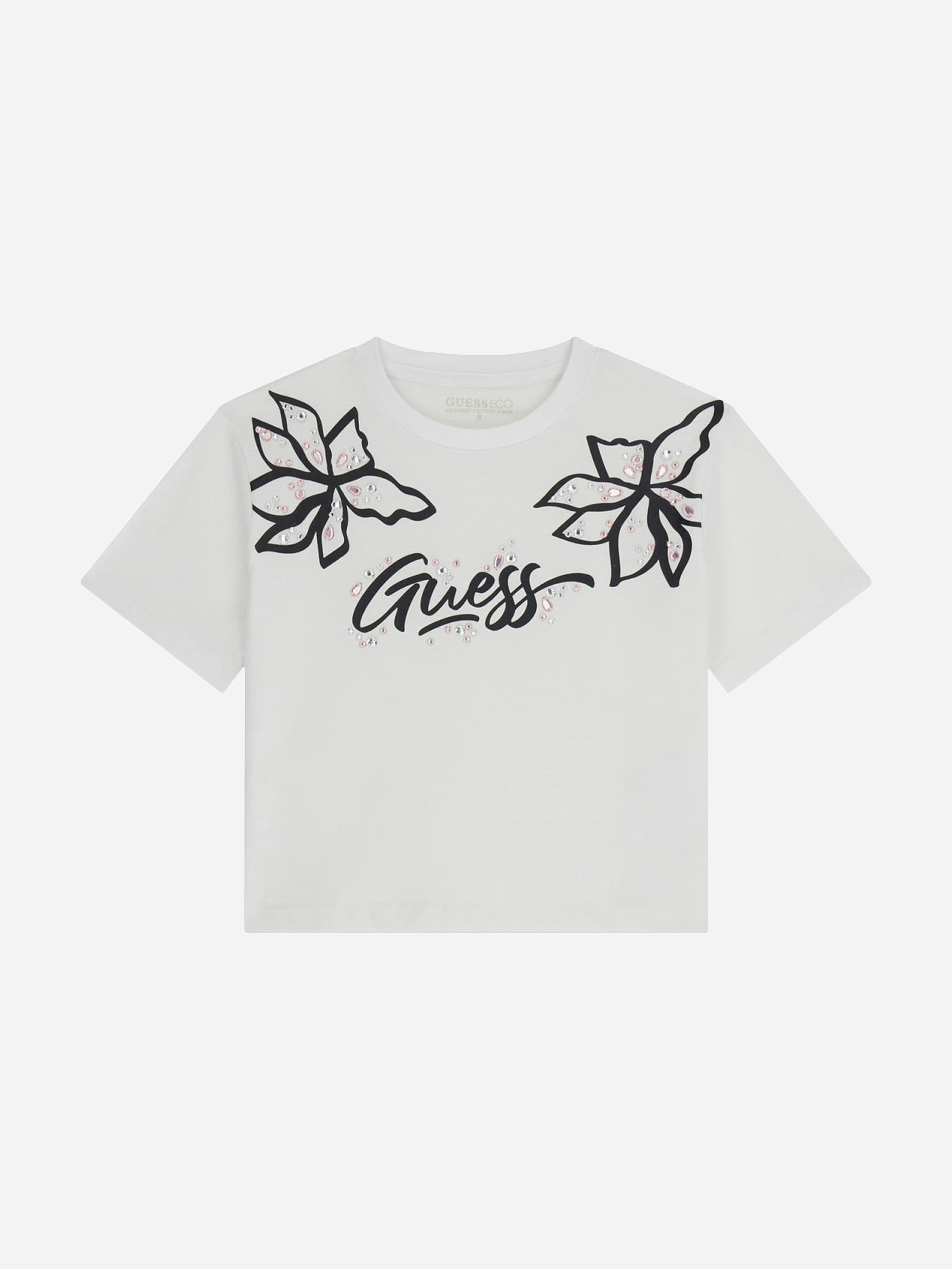 Guess Girls White Midi Logo T-Shirt In - 16 Yrs