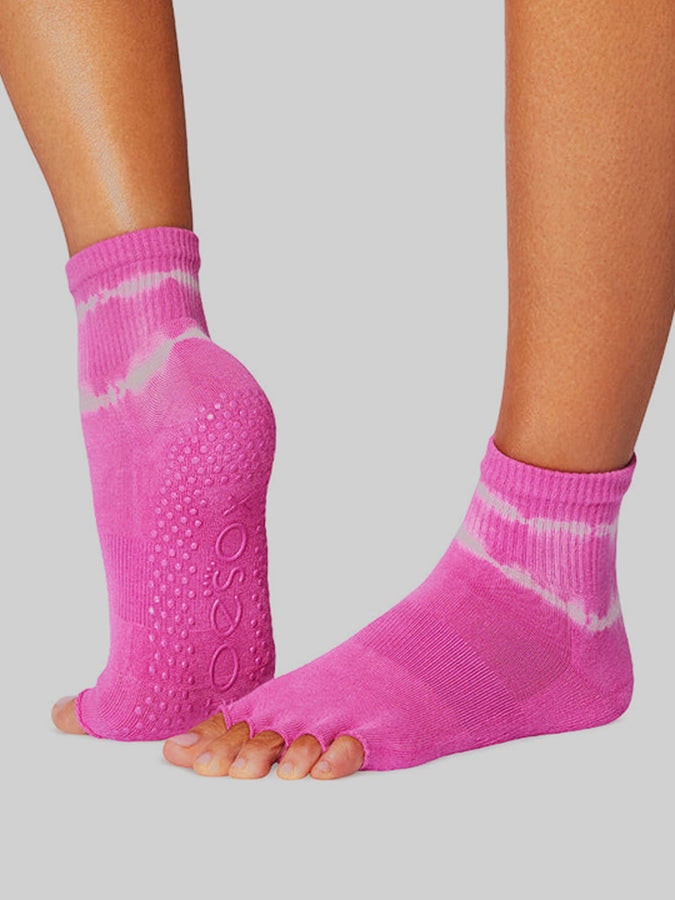 Toesox Unisex Melody Half Toe Yoga Socks - M - Paradise Tie Die