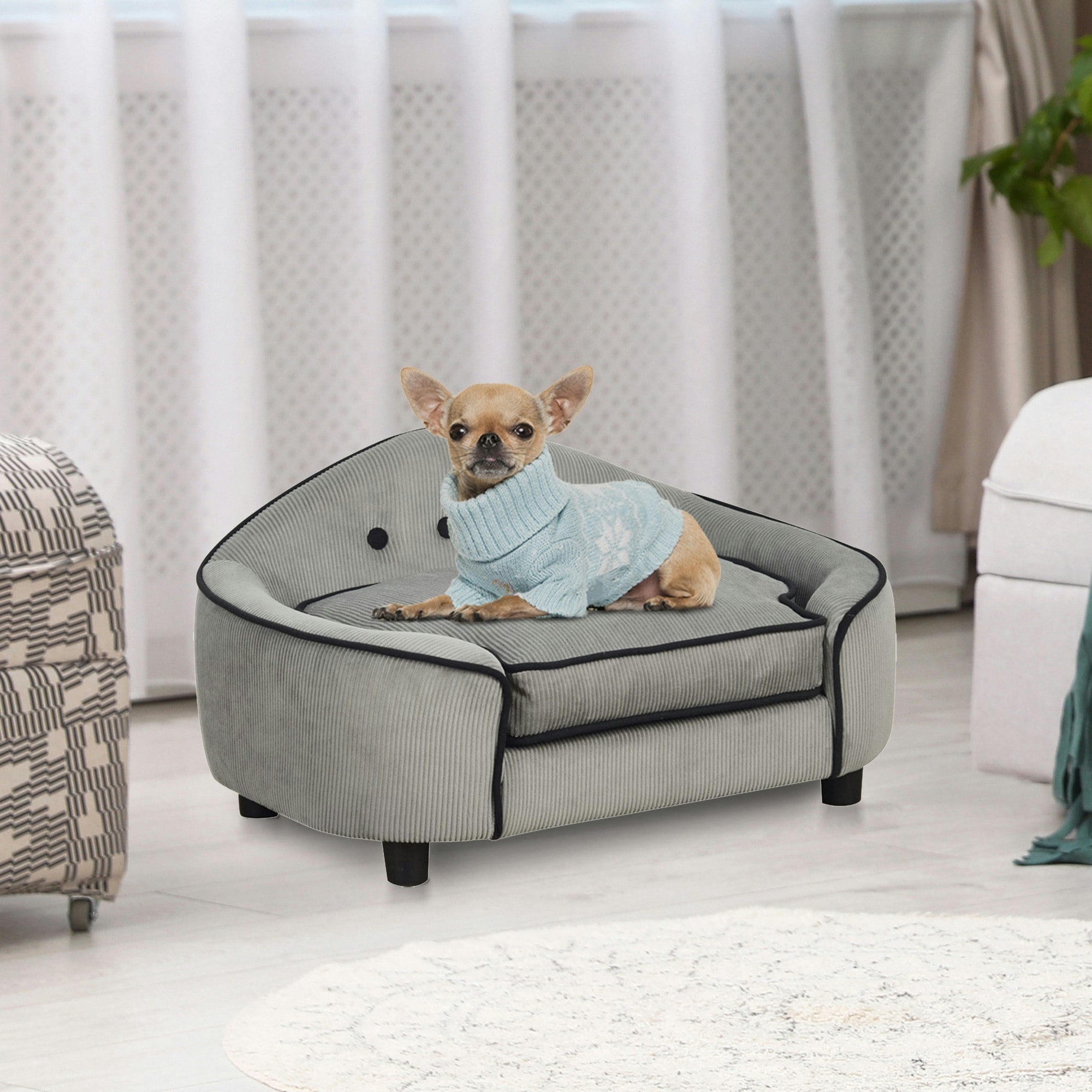 Pawhut Grey/Black Dog Sofa Puppy Chair Kitten Bed Lounge W/ Cushion, For Xs And S Dogs