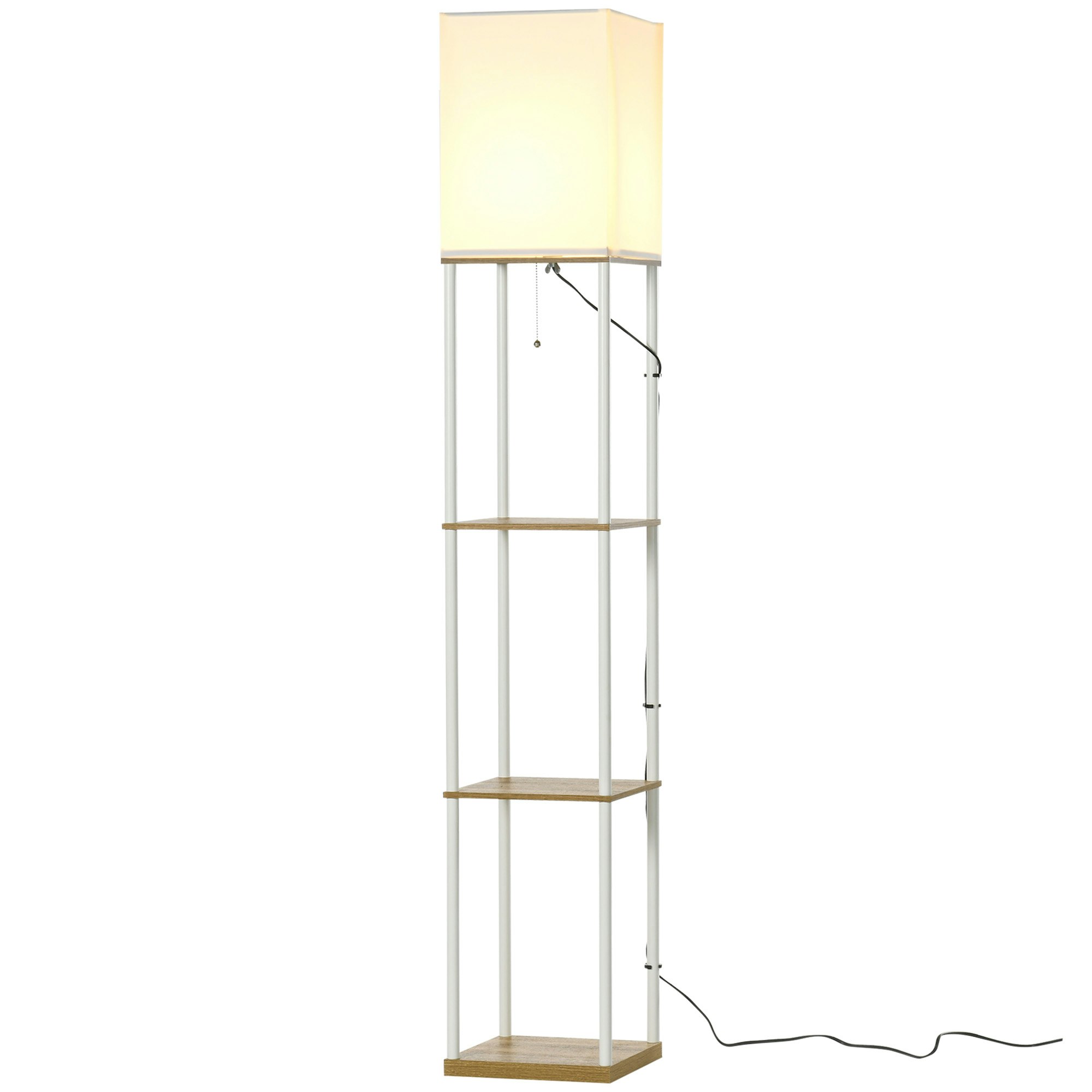 Homcom Light Modern Floor Lamp With Shelves And Fabric Lampshade 26L