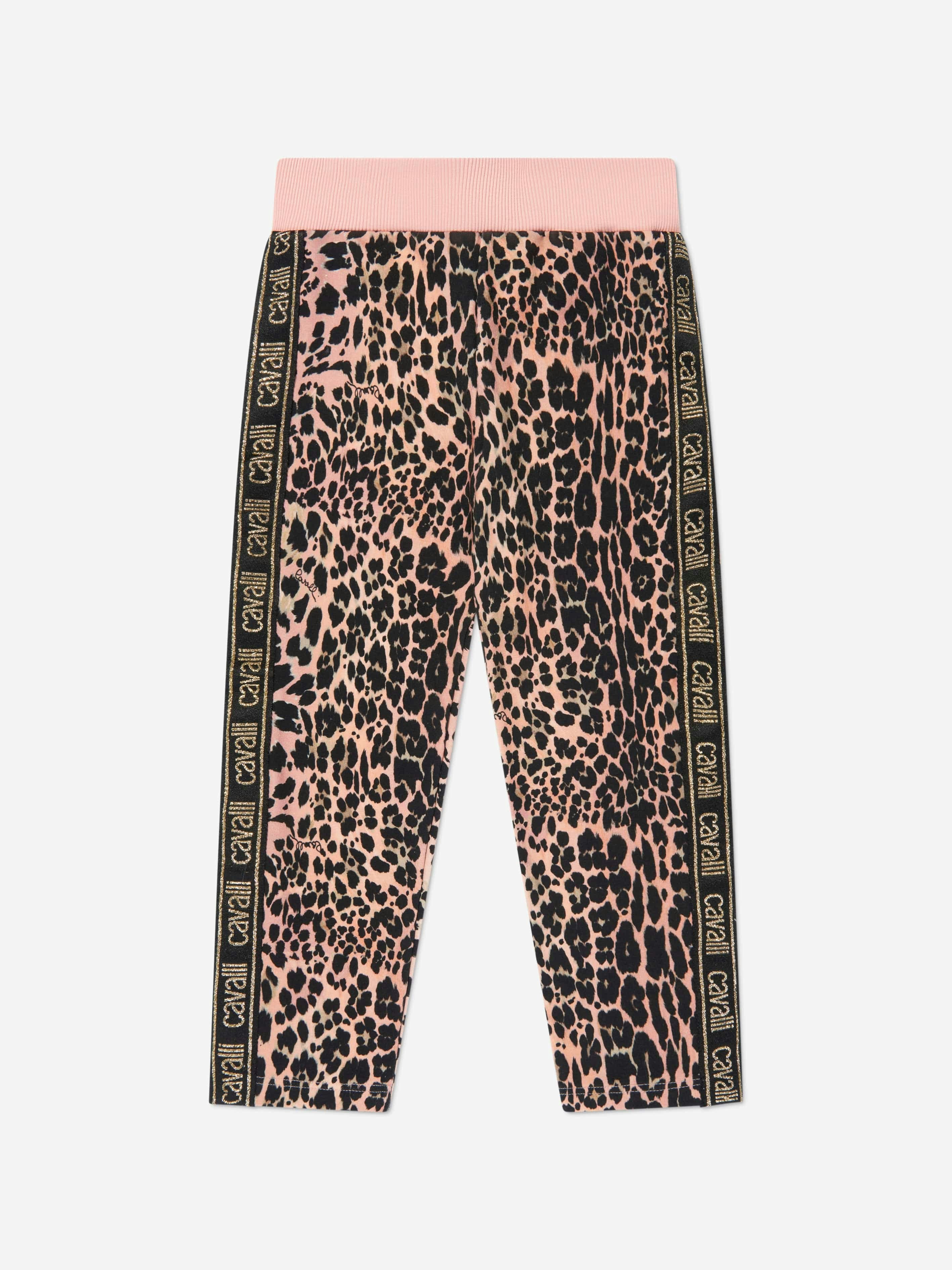 Roberto Cavalli Girls Pink Cotton Leopard Print Leggings - 16 Yrs
