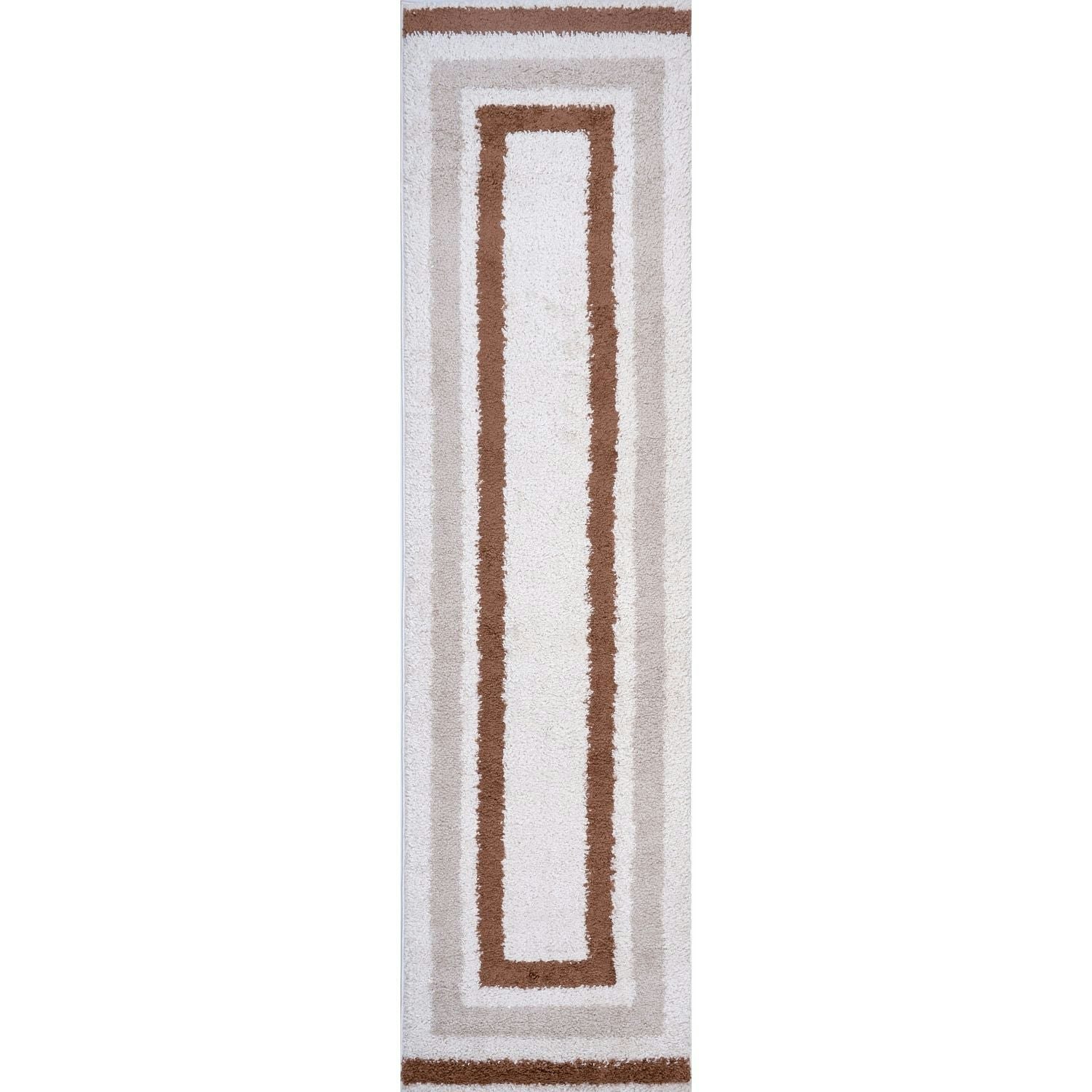The Rugs Cream Moodi Shaggy /Terra Slatefern Rug - 80X300 Cm