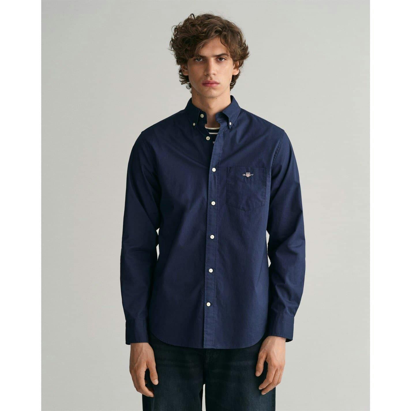 Gant Men's Poplin Shirt - Navy - Xl - Navy - 100% Cotton Poplin