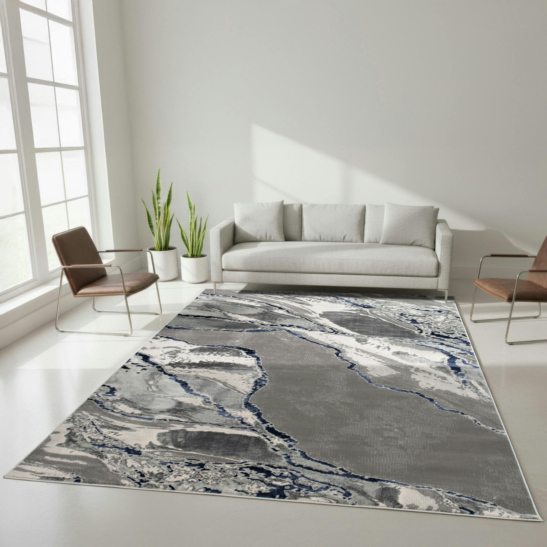 Rackhams Blue Parma Modern Shimmer Rug - 120Cm X 170Cm (4Ft X 5.5Ft)