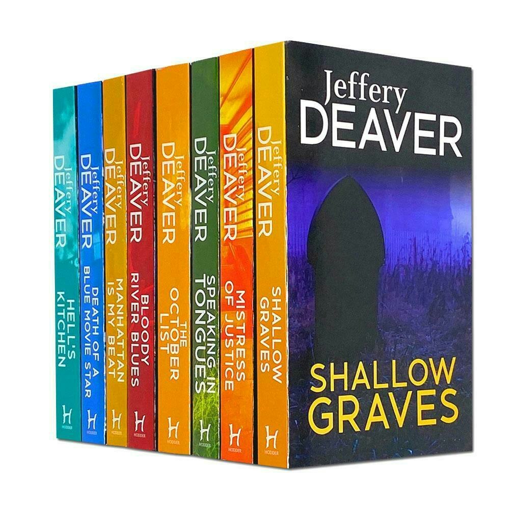 Hodder Blue Jeffery Deaver Collection 8 Books Set Mistress Of Justice, Bloody River S, Shallow Graves