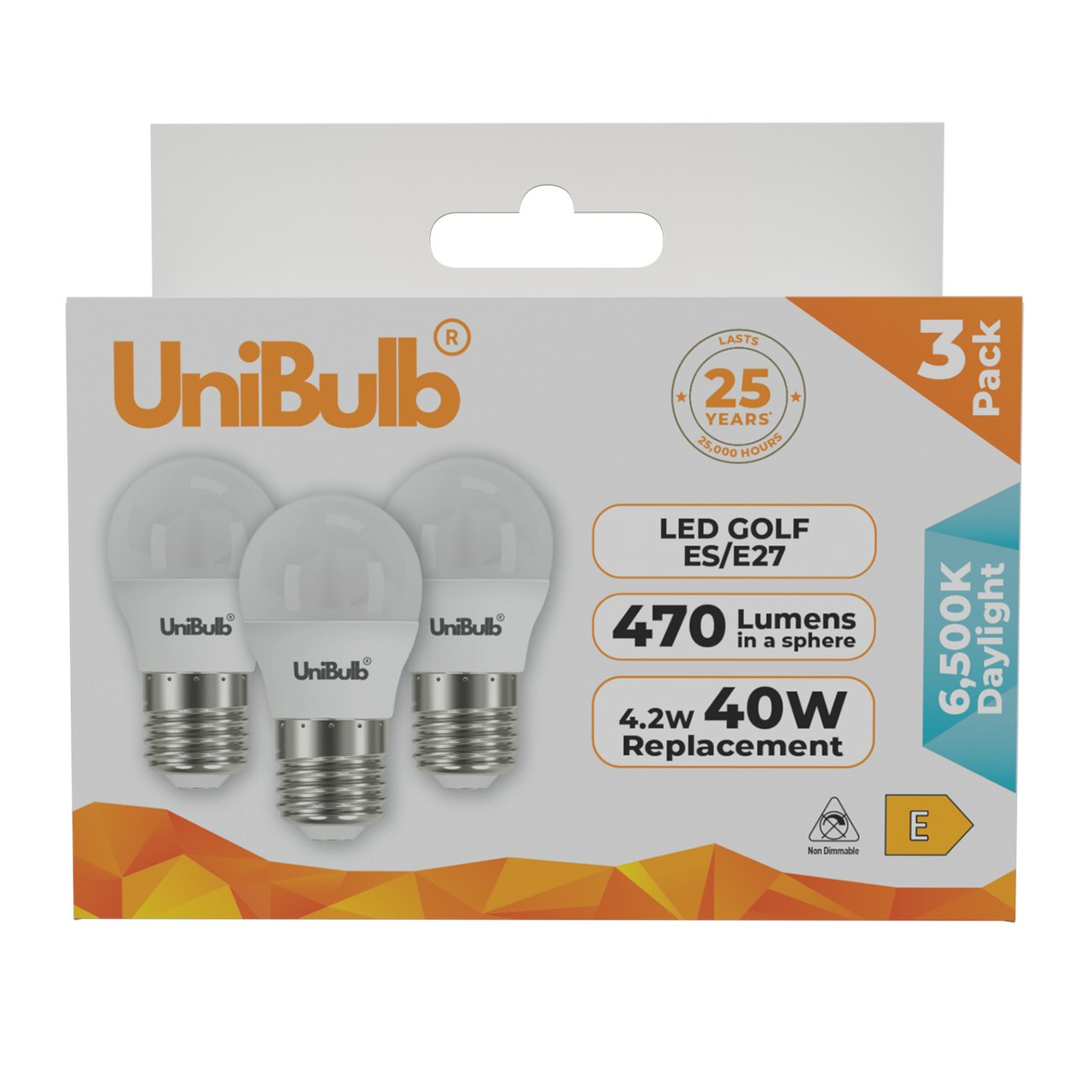 Rackhams Light Led Golf Ball E27 470Lm 4.2W 6500K (Daylight) Bulb - Pack Of 3