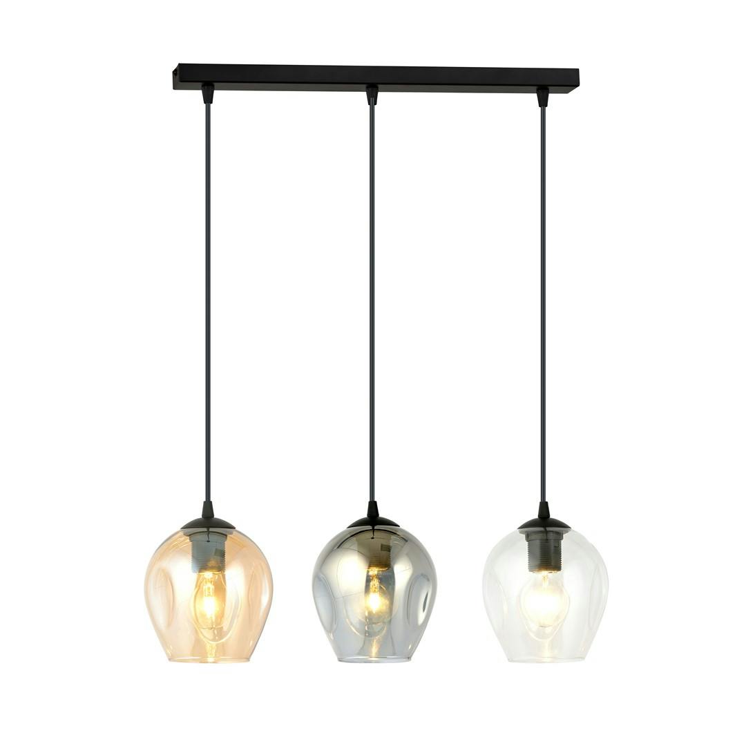 Rackhams Black/Amber Istar Pendant Lamp 3 X E27 With Transparent, Graphite And Shade