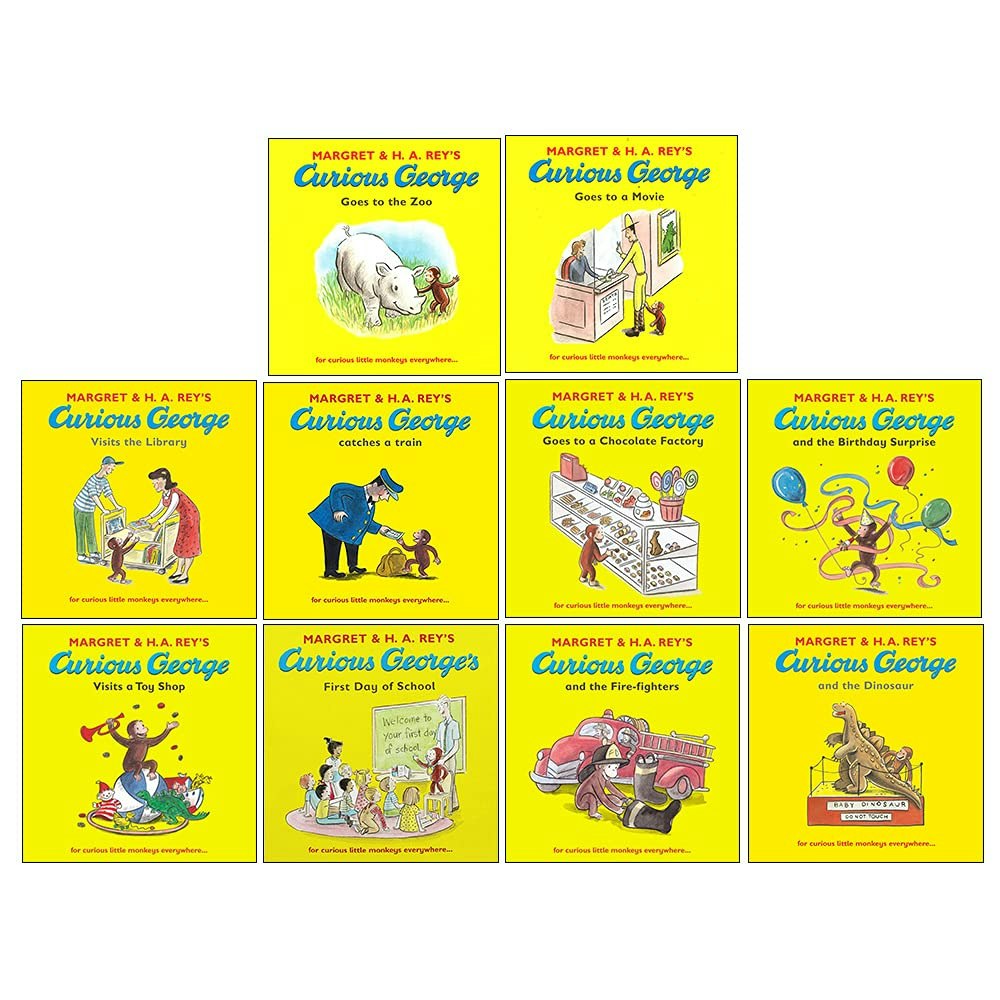 Walker Books Yellow The Curious George Collection 10 Book Box Set Fire-Fighters, Birthday Surprise, Dinosaur & More