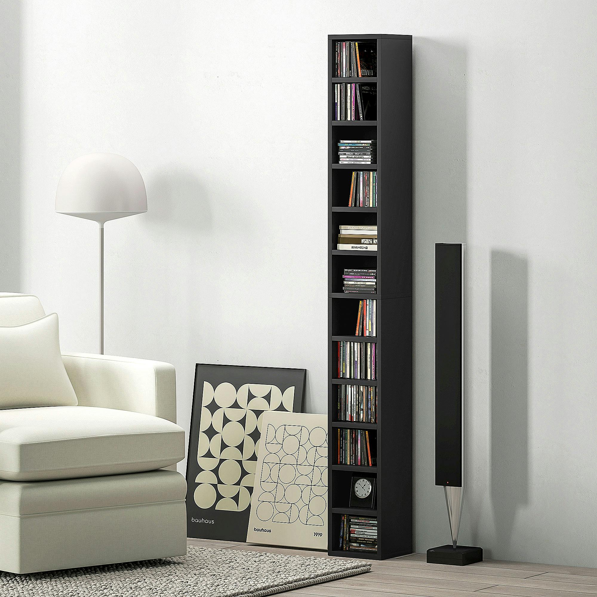 Homcom Unisex Black 204 Cd Storage Tower, Tall Bookcase Bookshelf With 12 Cubes In 6Ft - Image 2