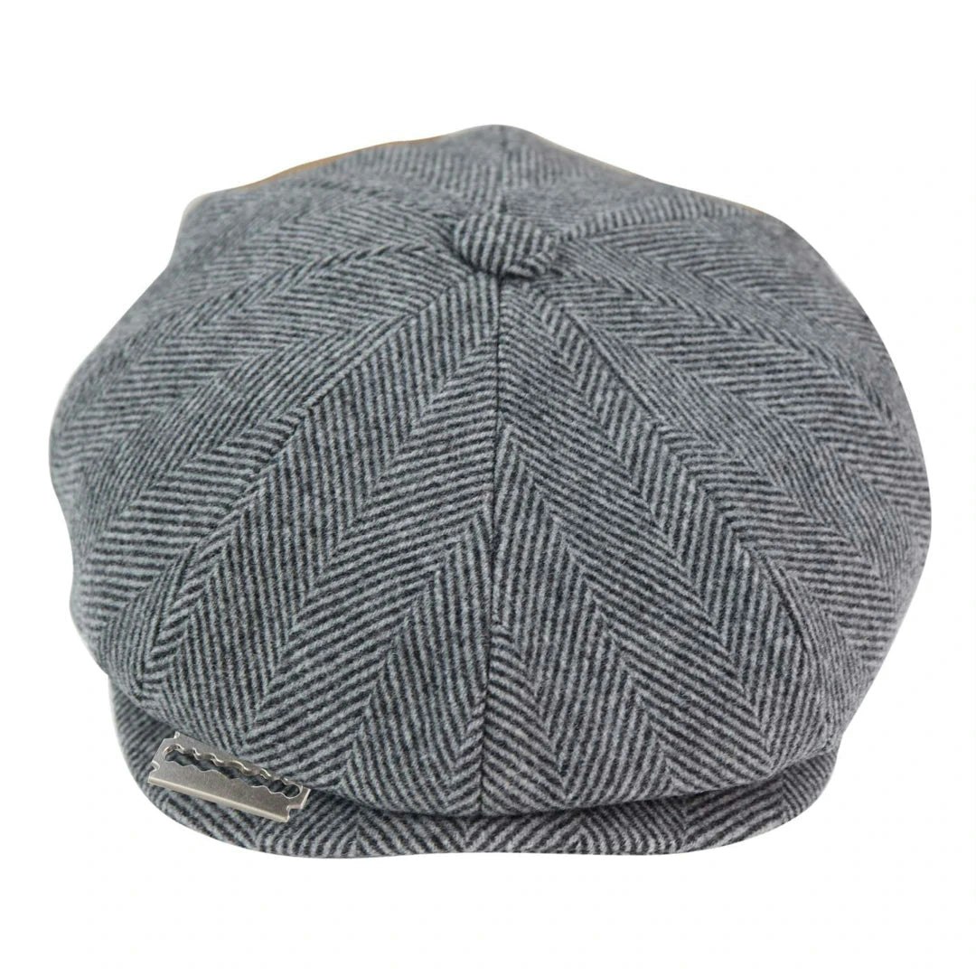 Truclothing Men's Grey Tweed Newsboy Cap Peaky Baker Flat Check Hat - Small