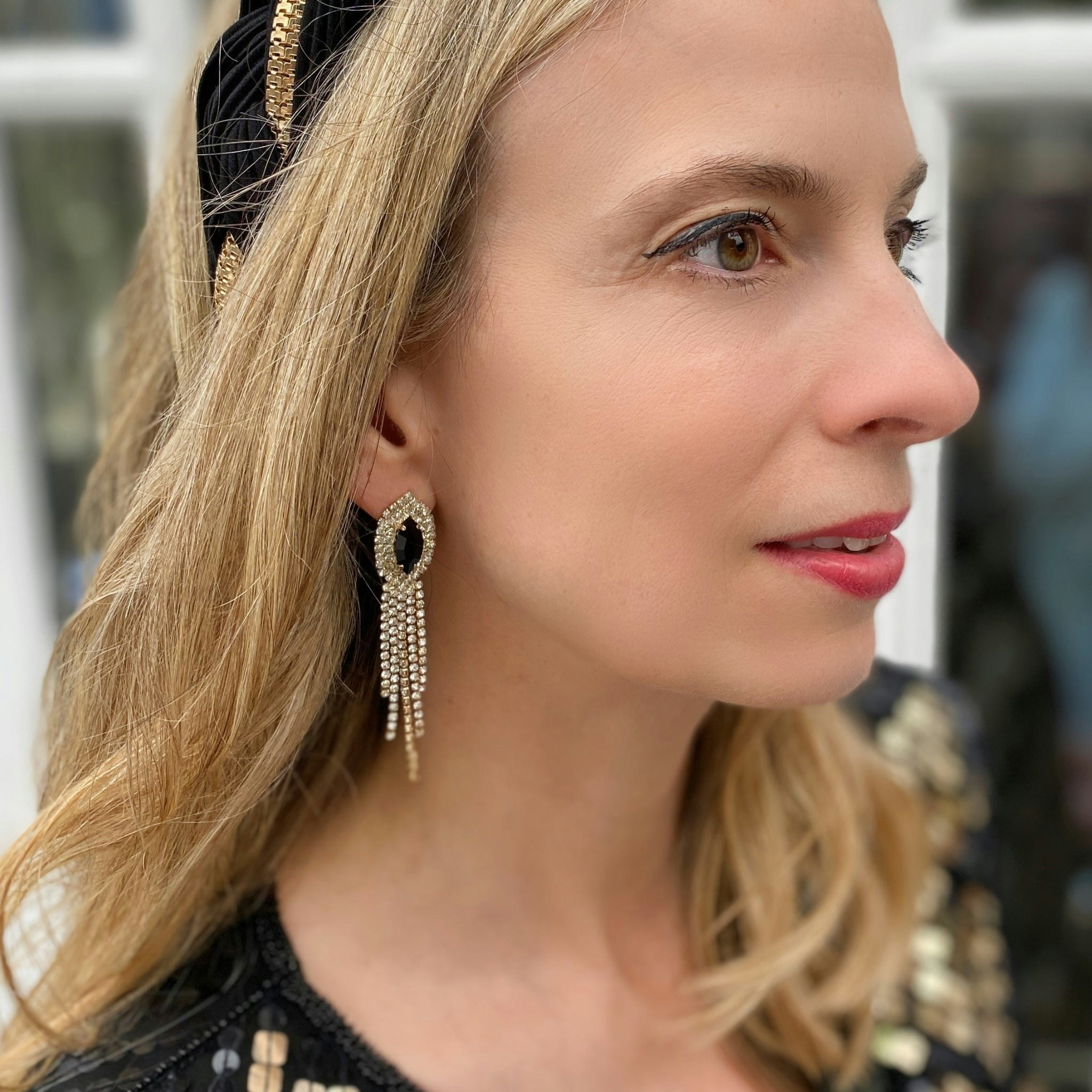 Queenmee Accessories Black Earrings Diamante Earrings