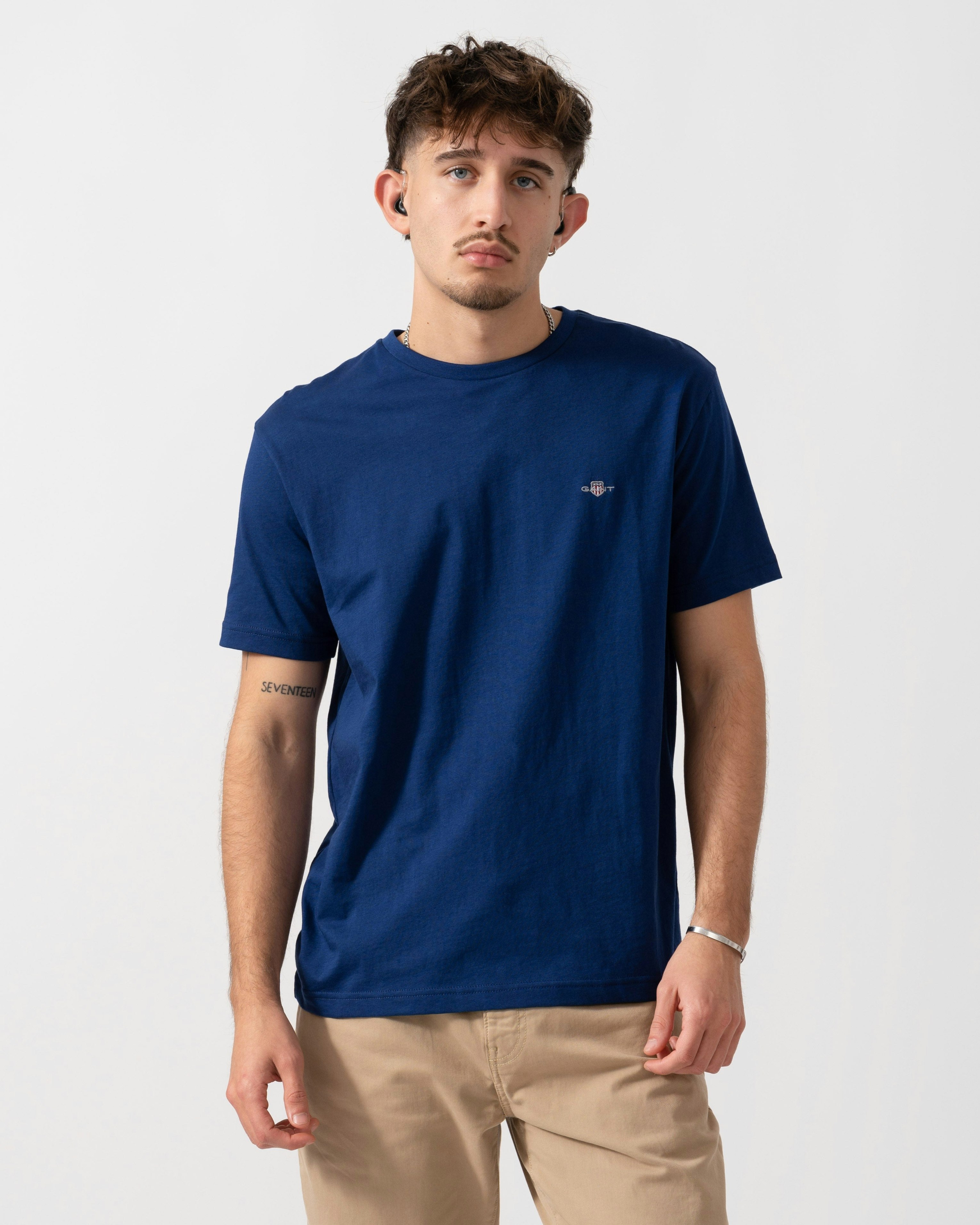 Gant Men's Regular Fit Short Sleeve Shield Logo T-Shirt - 432 Rich Navy - 432 Rich Navy - Xxxl