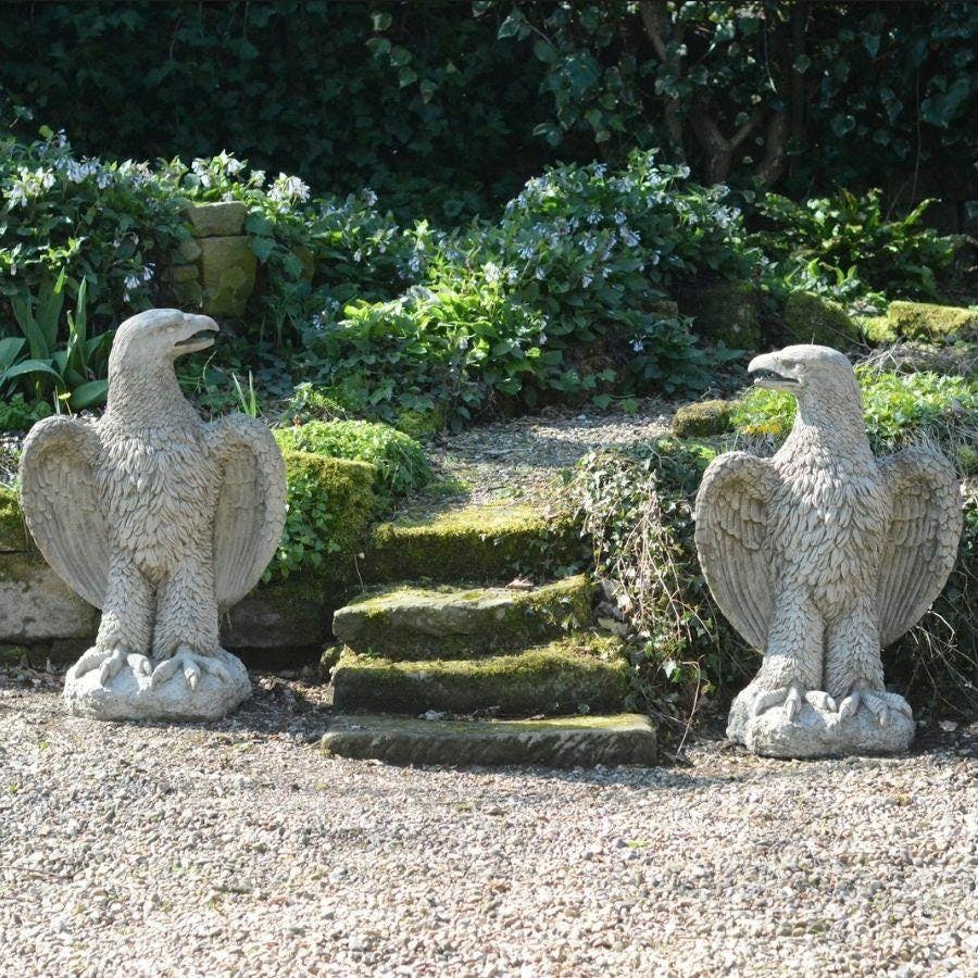 Osn Grey Pair Of Giant Eagles’ Stone Statues