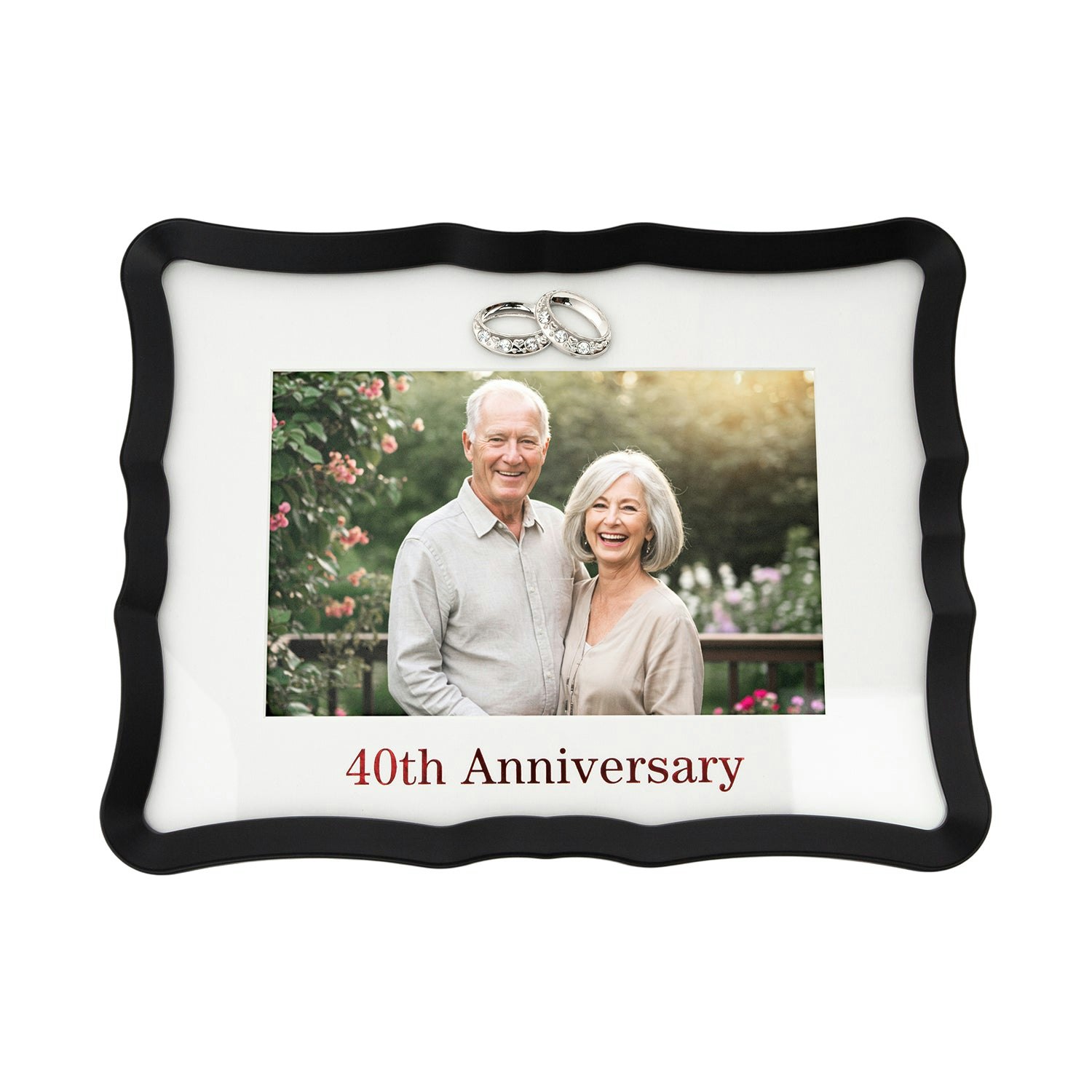 Happy Homewares Red/Silver 40Th Anniversary Landscape 4X6 Frame With Text And Rings
