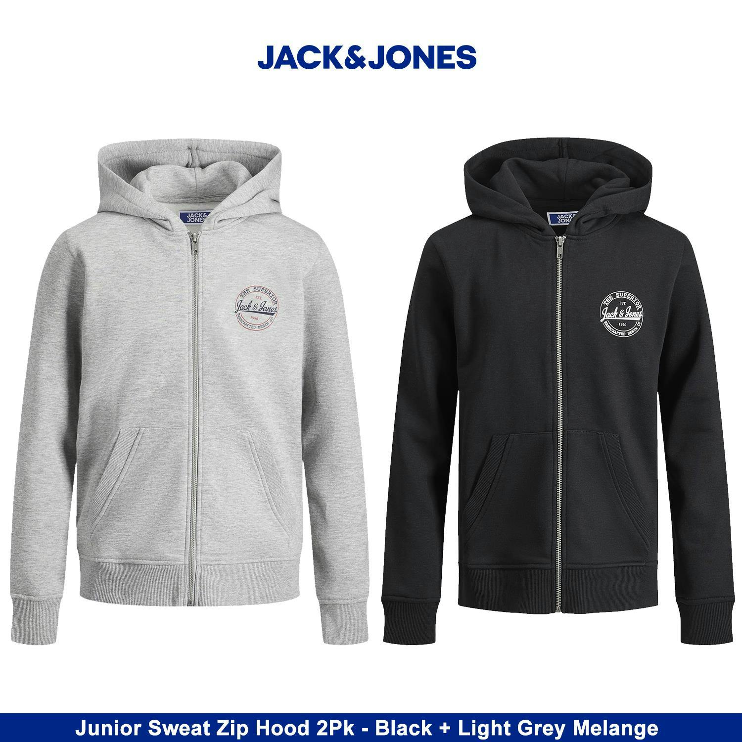 Jack & Jones Boys Black Junior Sweat Zip Hoodies: And Light Grey/ Size 140 - Image 3