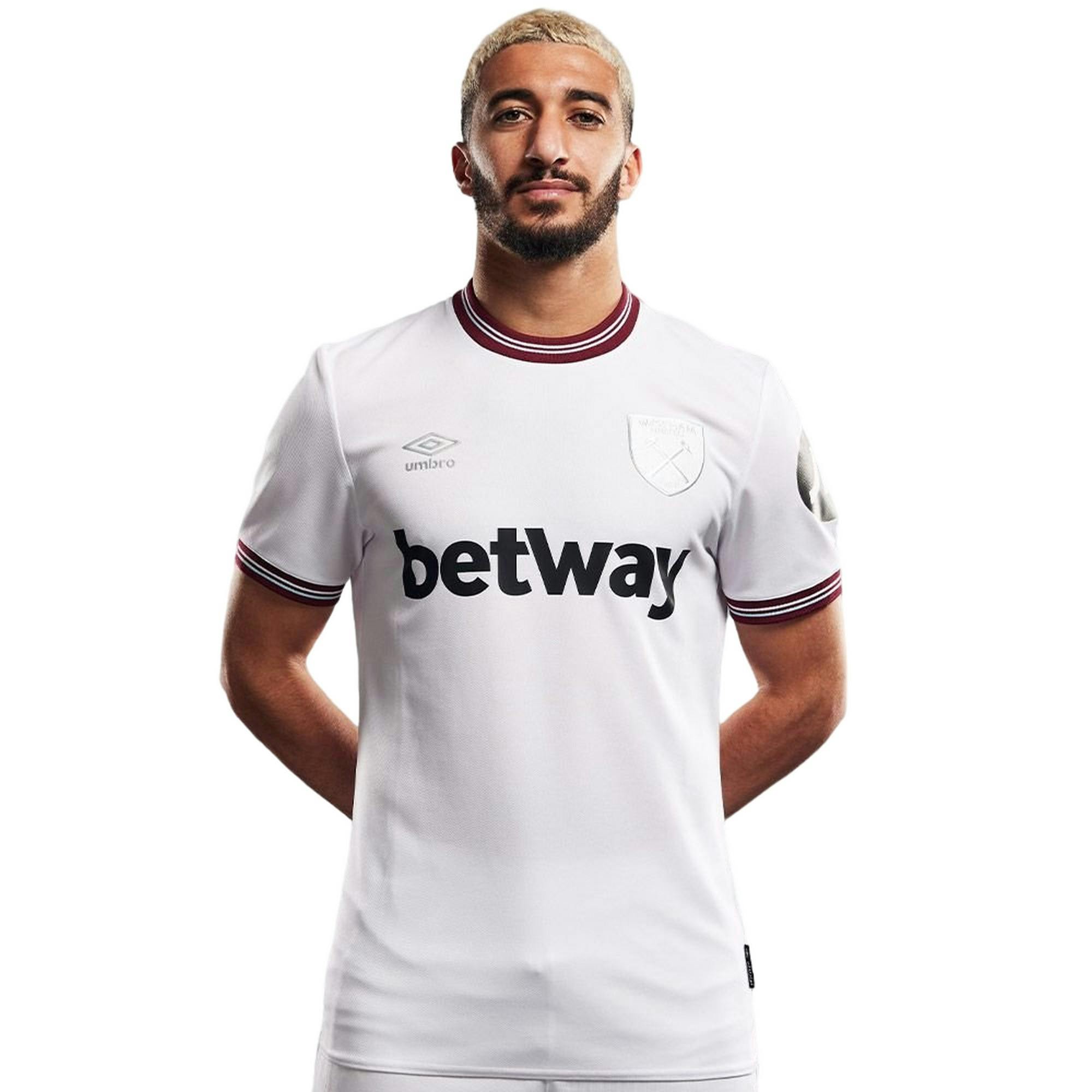 Umbro Men's White/Black 23/24 West Ham United Fc Away Jersey - /Maroon/ - /Maroon/ - M - 100% Polyester